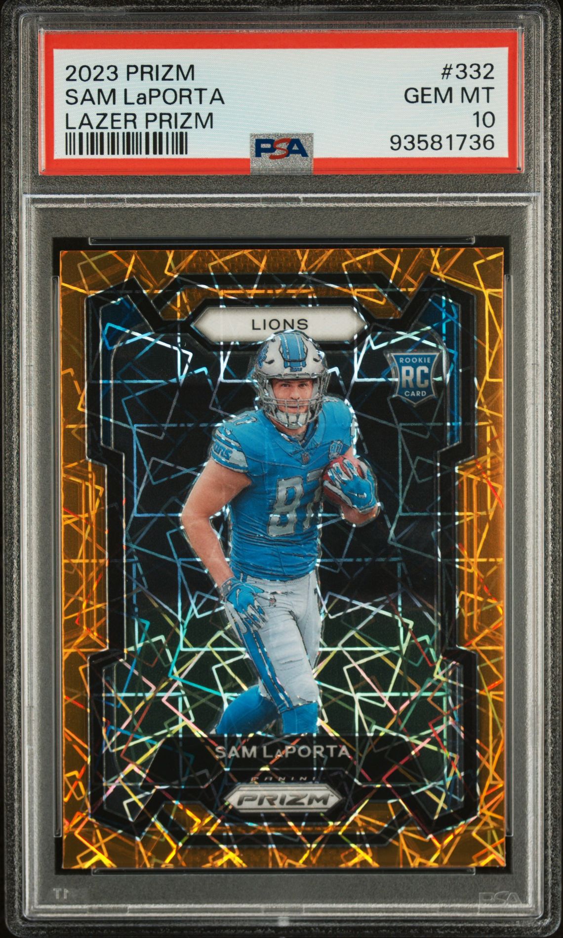 2023 Panini Prizm Sam Laporta #332 (Lazer Prizm) Gem Mt 10 front