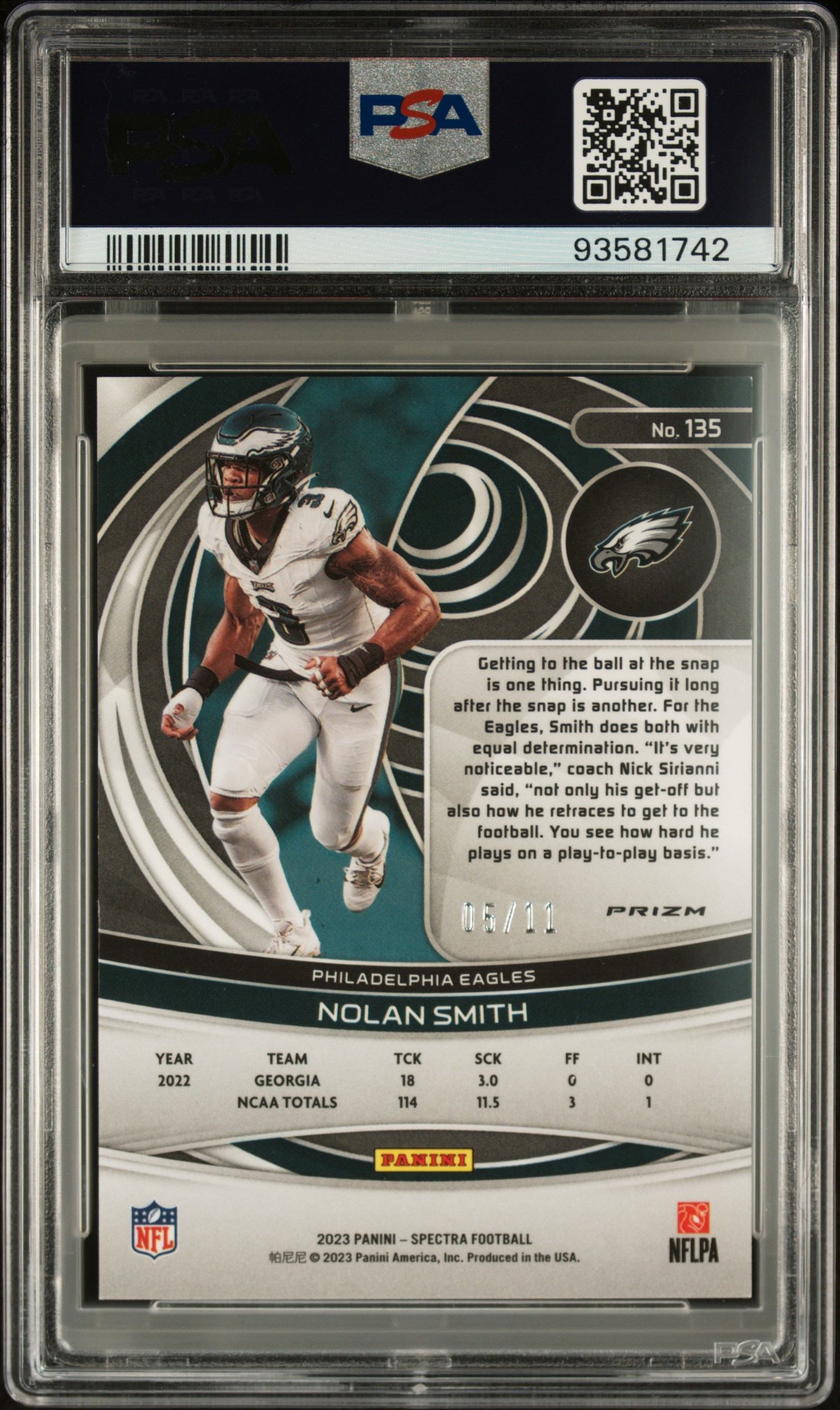 2023 Panini Spectra Nolan Smith #135 (Wave) Mint 9 back