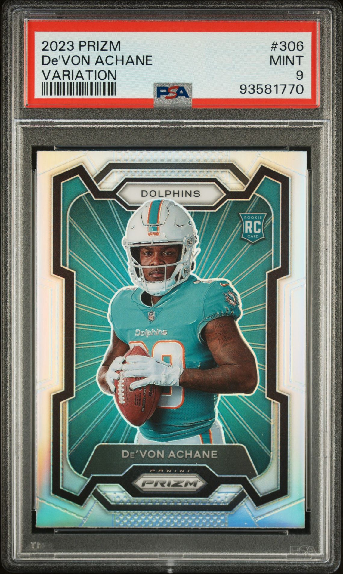 2023 Panini Prizm De'von Achane #306 (Variation) Mint 9 front