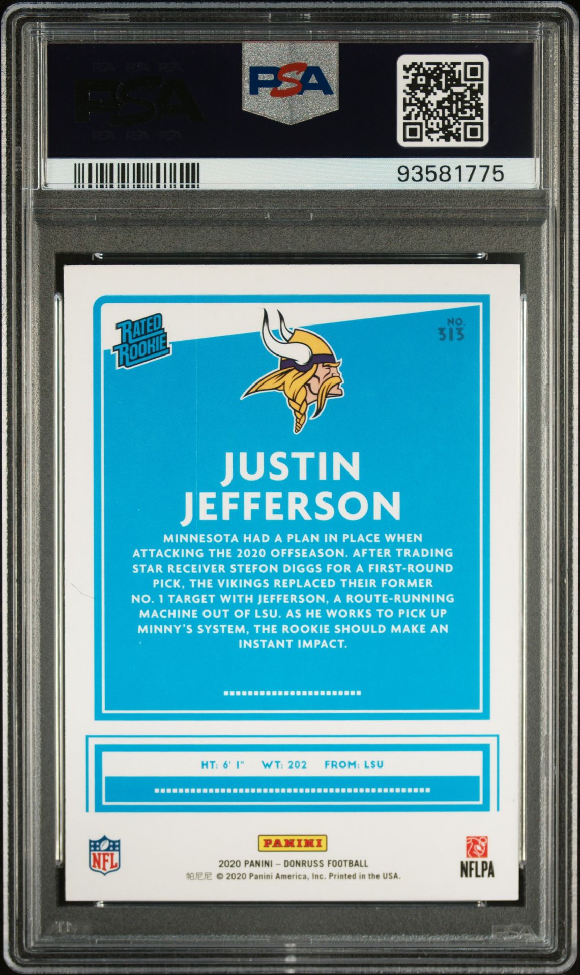 2020 Panini Donruss Justin Jefferson #313 (Red Press Proof) Mint 9 back