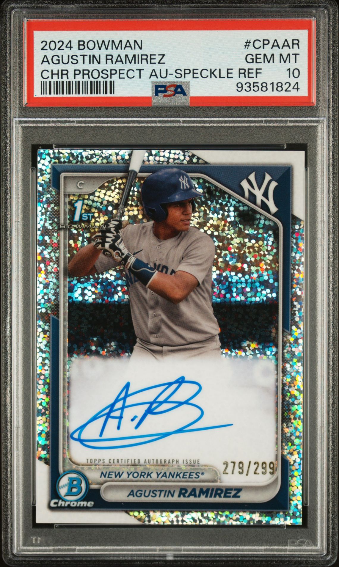 2024 Bowman Chrome Prospect Autographs Agustin Ramirez #Cpaar (Chr Prospect Au-Speckle Ref) Gem Mt 10 front