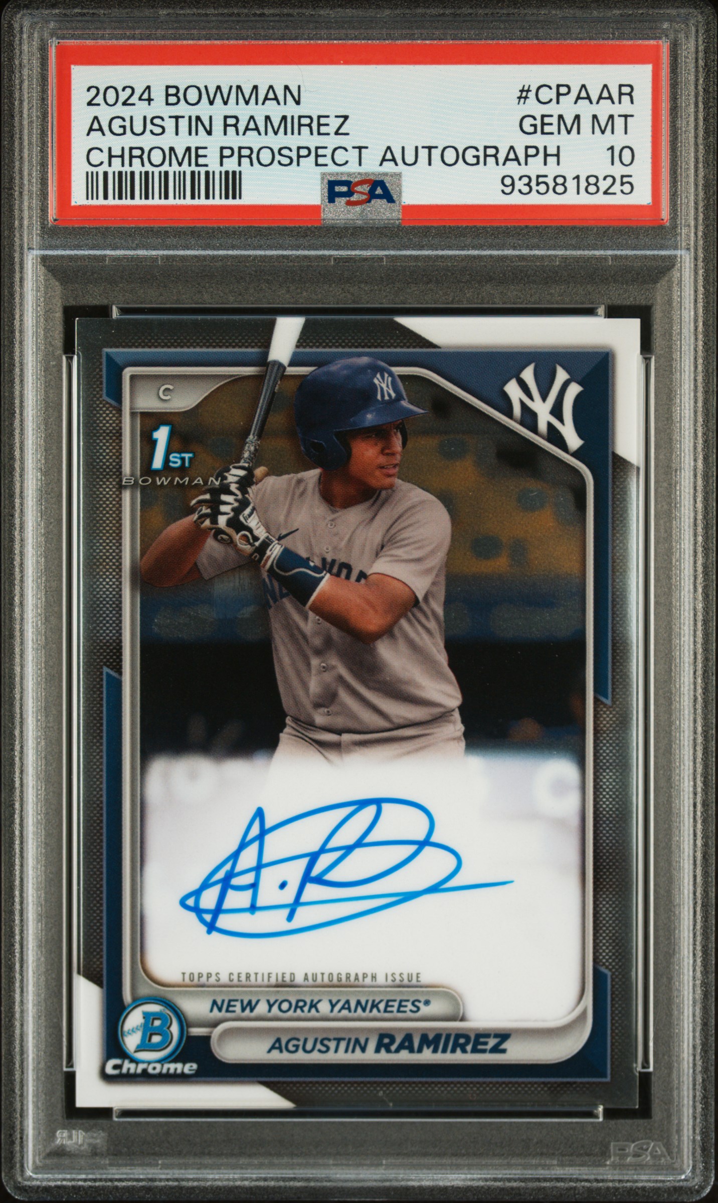 2024 Bowman Chrome Prospect Autographs Agustin Ramirez #Cpaar Gem Mt 10 front