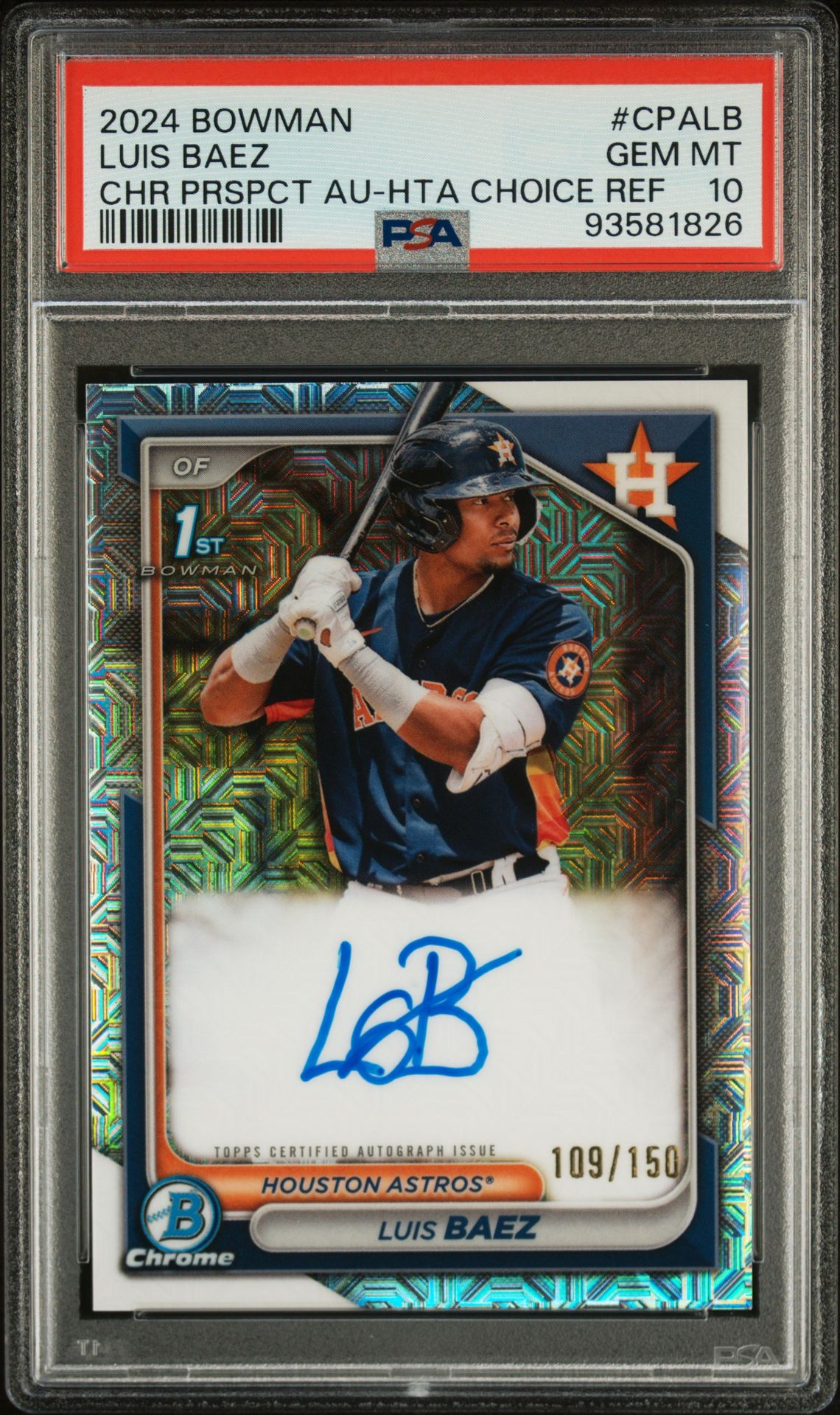 2024 Bowman Chrome Prospect Autographs Luis Baez #Cpalb (Chr Prspct Au-Hta Choice Ref) Gem Mt 10 front