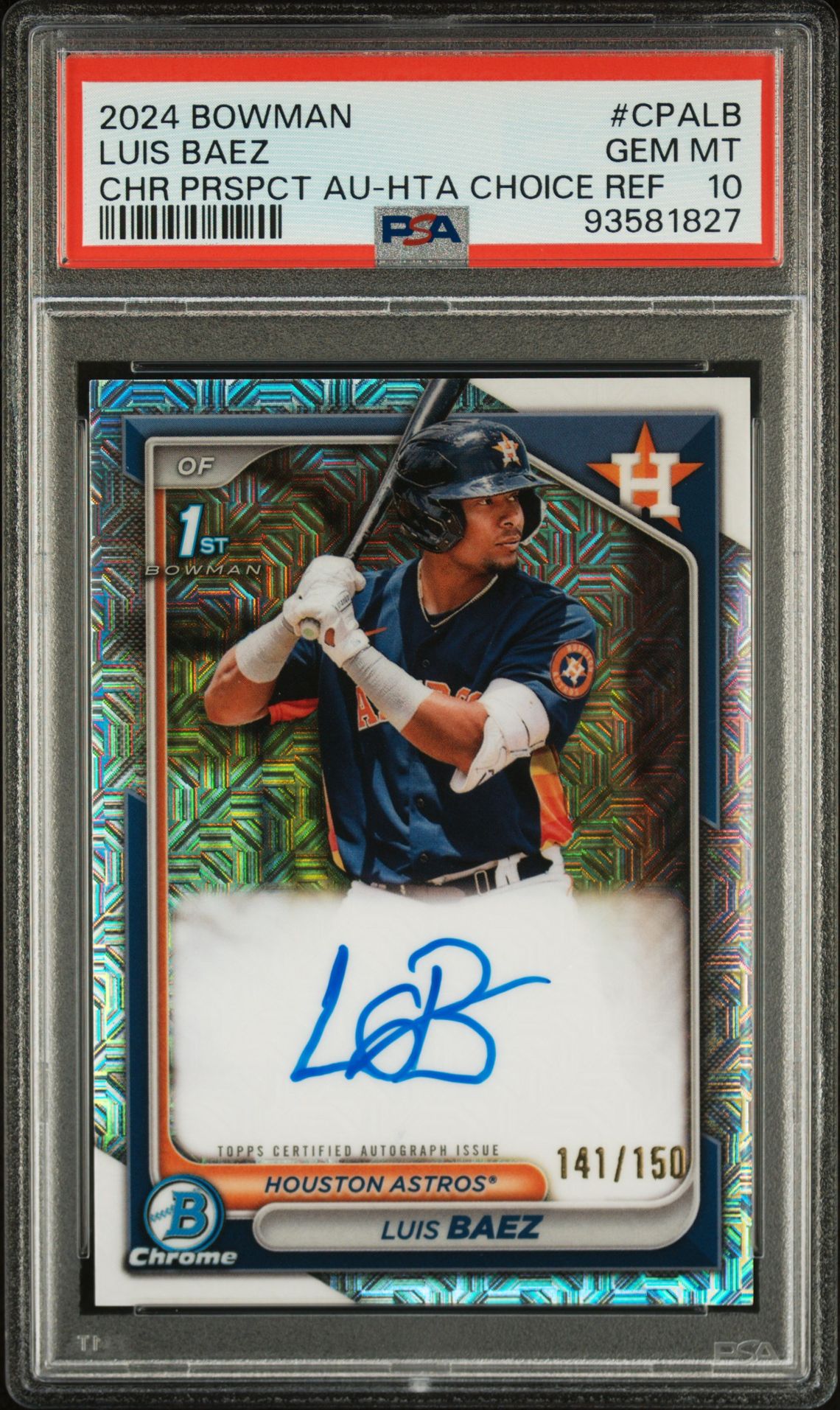 2024 Bowman Chrome Prospect Autographs Luis Baez #Cpalb (Chr Prspct Au-Hta Choice Ref) Gem Mt 10 front
