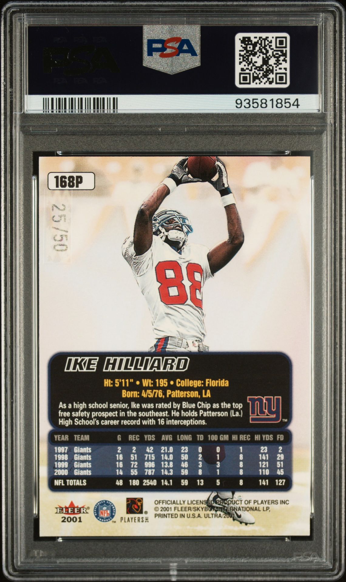 2001 Ultra Ike Hilliard #168P (Platinum Medallion) Nm-Mt 8 back