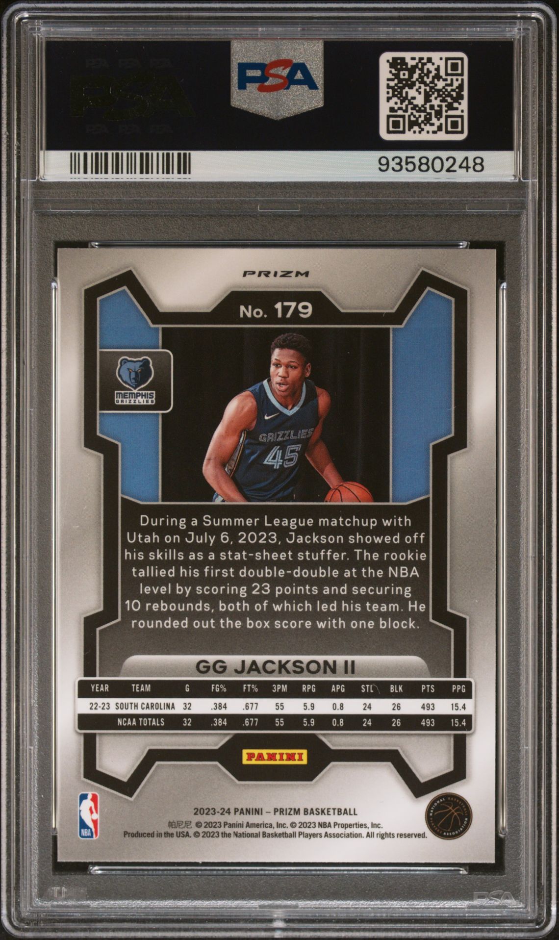 2023 Panini Prizm Gg Jackson Ii #179 (Silver Prizm) Gem Mt 10 back