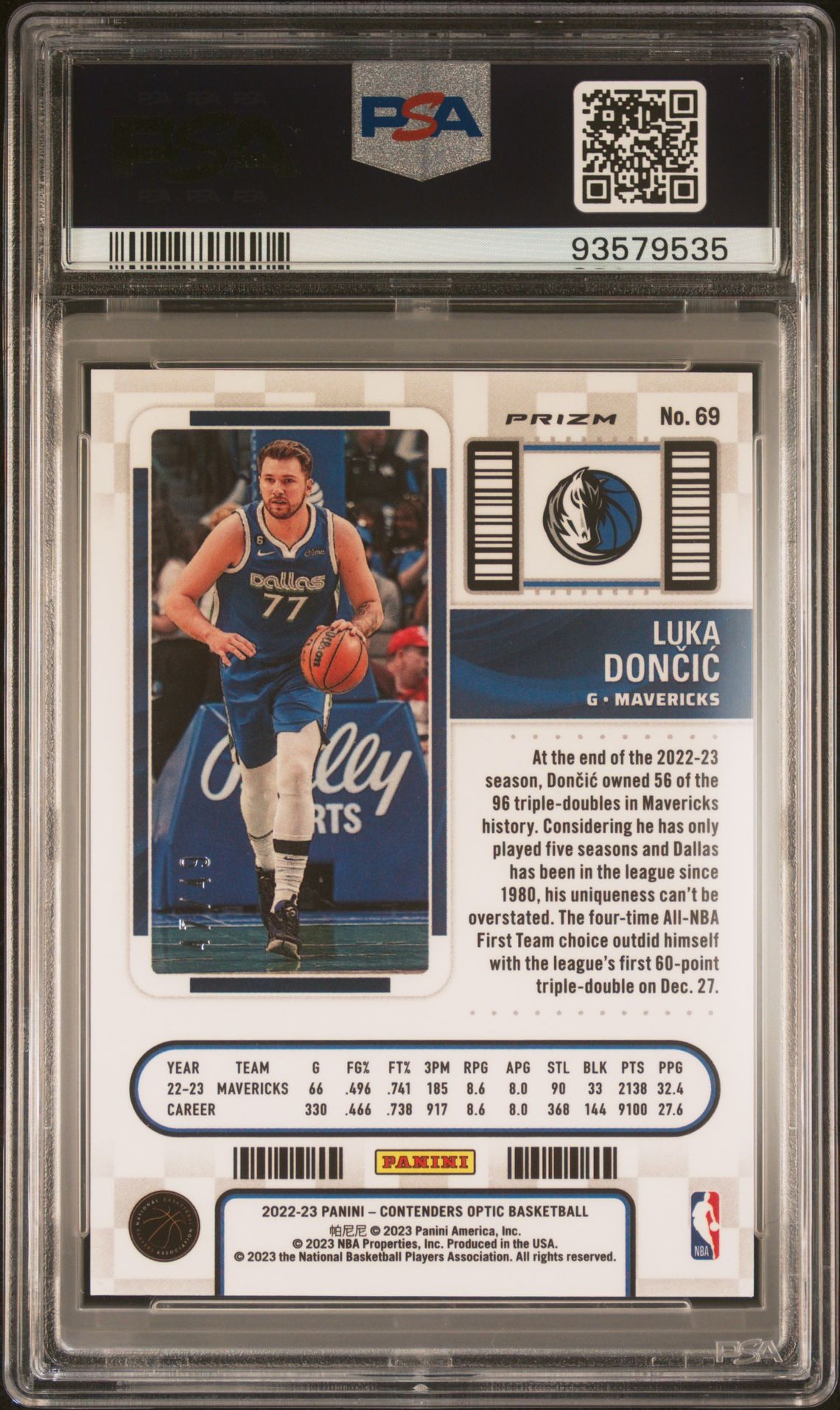 2022 Panini Contenders Optic Luka Doncic #69 (Orange) Mint 9 back