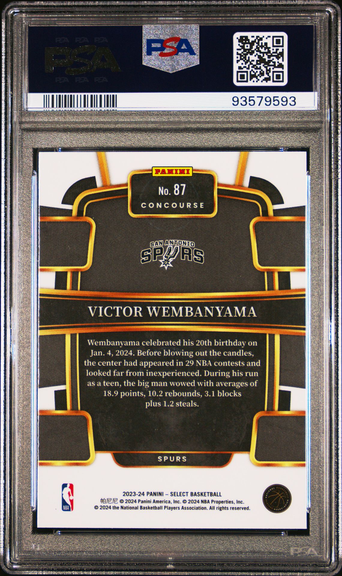 2023 Panini Select Victor Wembanyama #87 (Blue) Mint 9 back