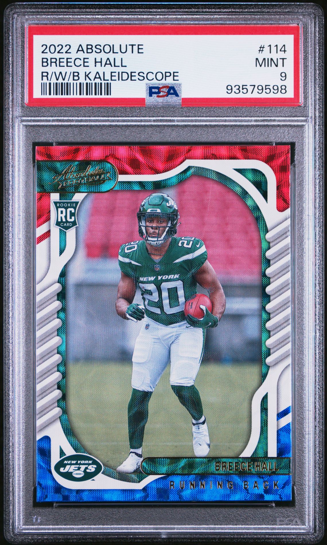 2022 Panini Absolute Breece Hall #114 (R/W/B Kaleidescope) Mint 9 front