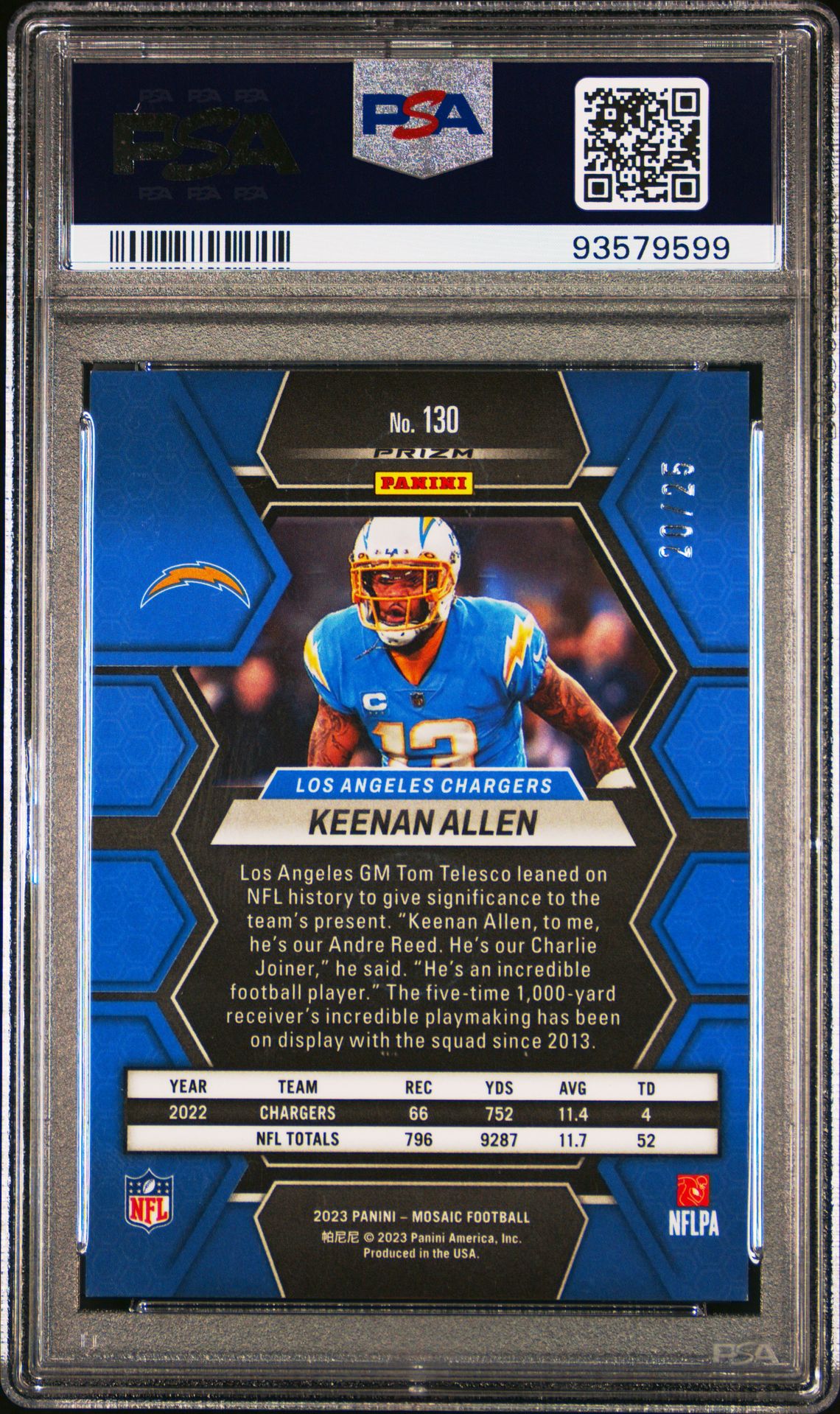 2023 Panini Mosaic Keenan Allen #130 (White) Nm-Mt 8 back