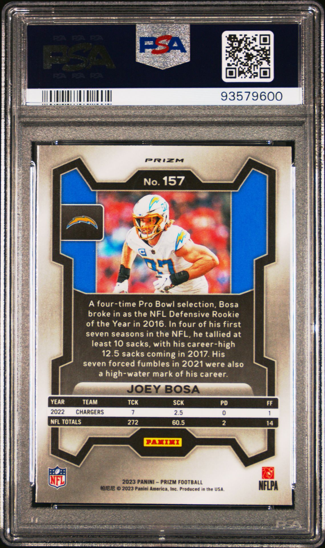 2023 Panini Prizm Joey Bosa #157 (Black & White Checker) Gem Mt 10 back