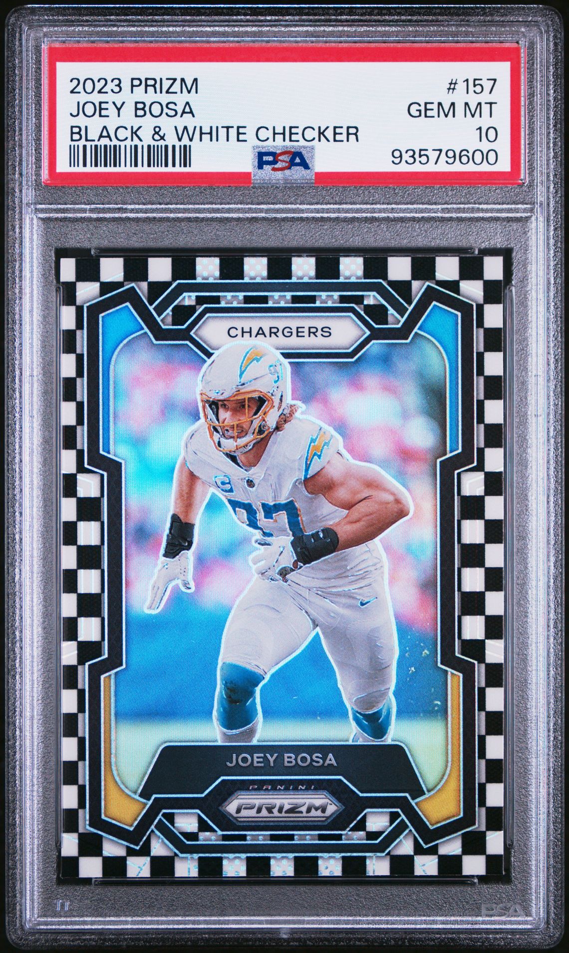 2023 Panini Prizm Joey Bosa #157 (Black & White Checker) Gem Mt 10 front