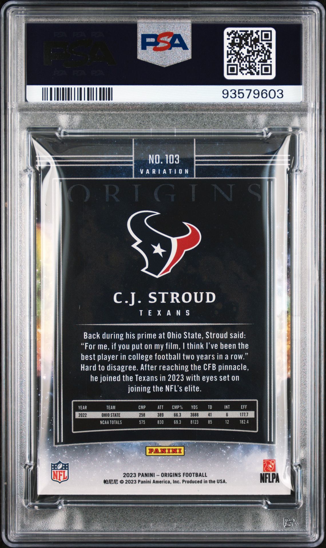 2023 Panini Origins Cj Stroud #103 (Variation) Mint 9 back