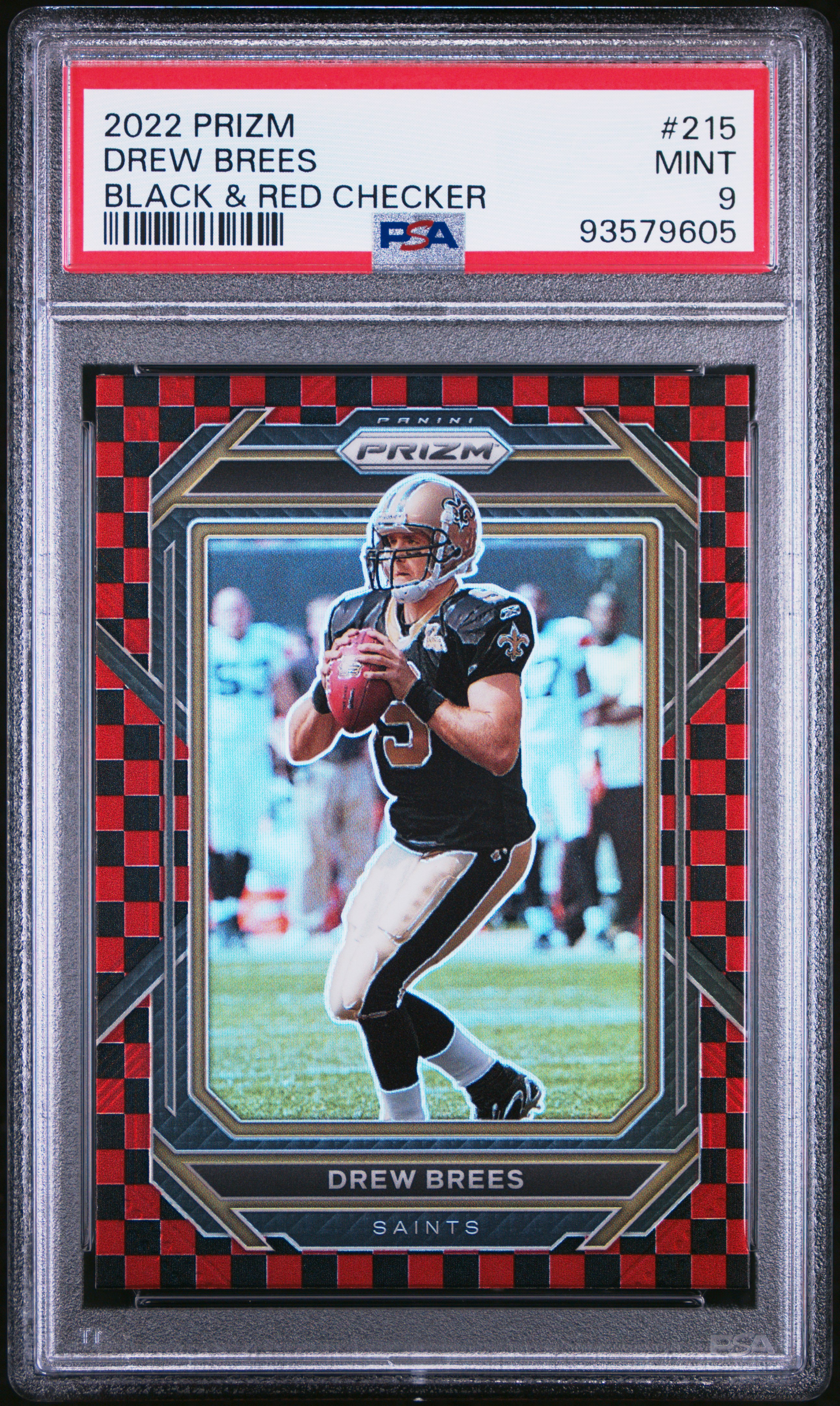 2022 Panini Prizm Drew Brees #215 (Black & Red Checker) Mint 9 front
