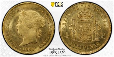 1868/58 4 Peso KM-144 MS63