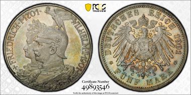 1901 5 Mk 200 Years J-106 KM-526  Ag MS64