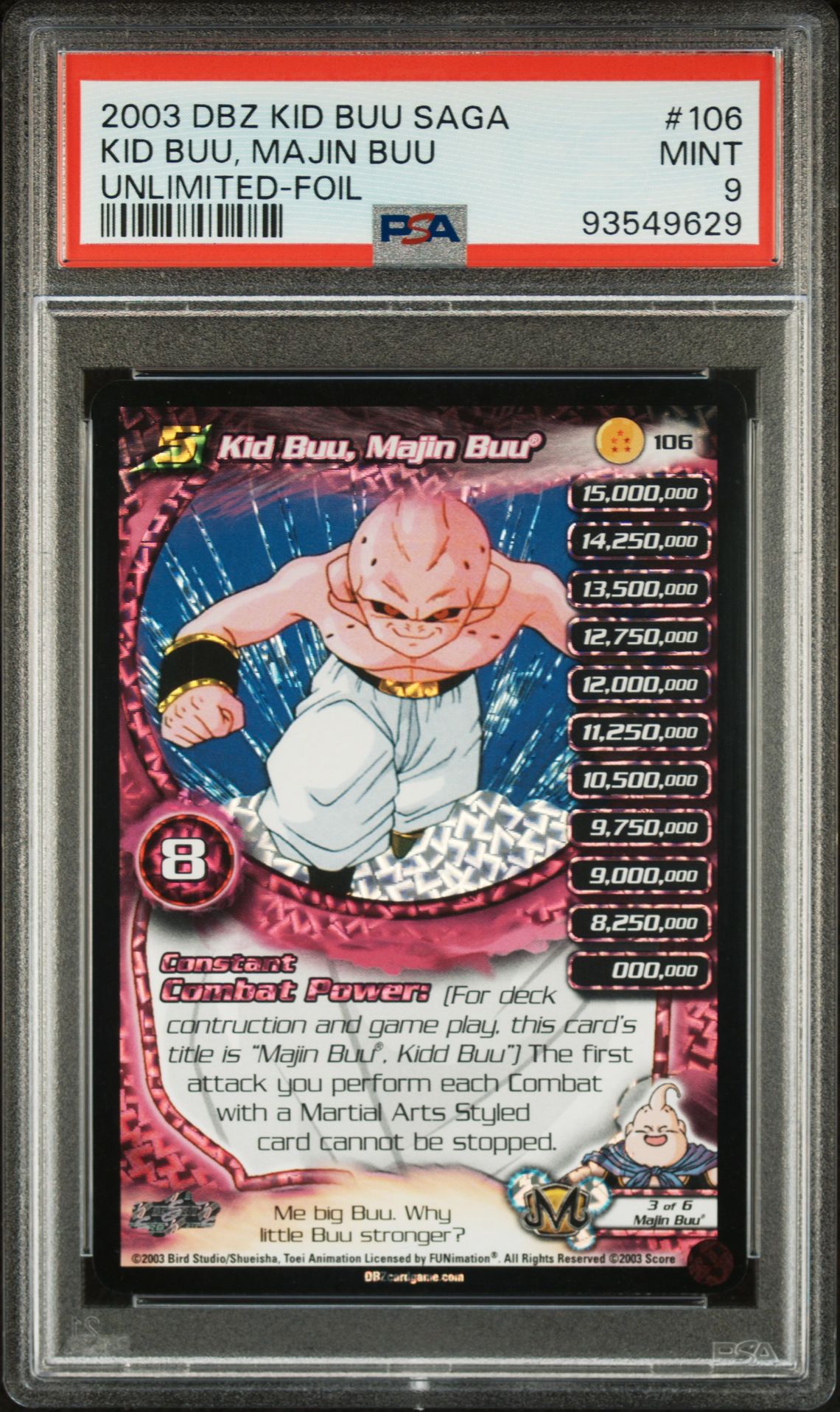 2003 Score SCORE DRAGON BALL Z KID BUU SAGA UNLIMITED-FOIL #106 Kid Buu, Majin Buu front