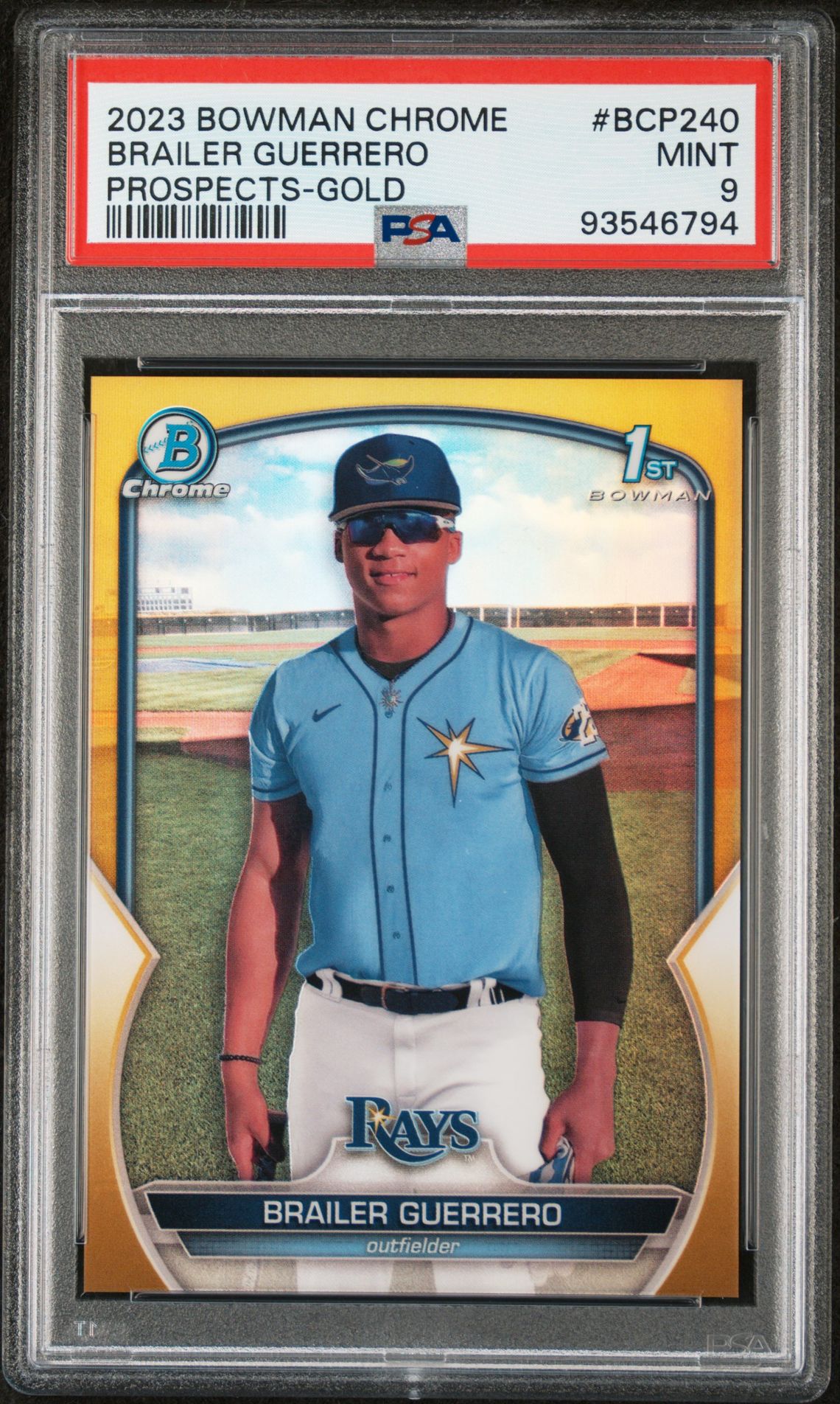 2023 Bowman Chrome Prospects Brailer Guerrero #Bcp240 (Prospects-Gold Refractor) Mint 9 front