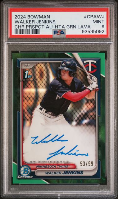 2024 Bowman BOWMAN CHROME PROSPECT AUTOGRAPHS CHR PRSPCT AU-HTA GRN LAVA #CPAWJ Walker Jenkins front