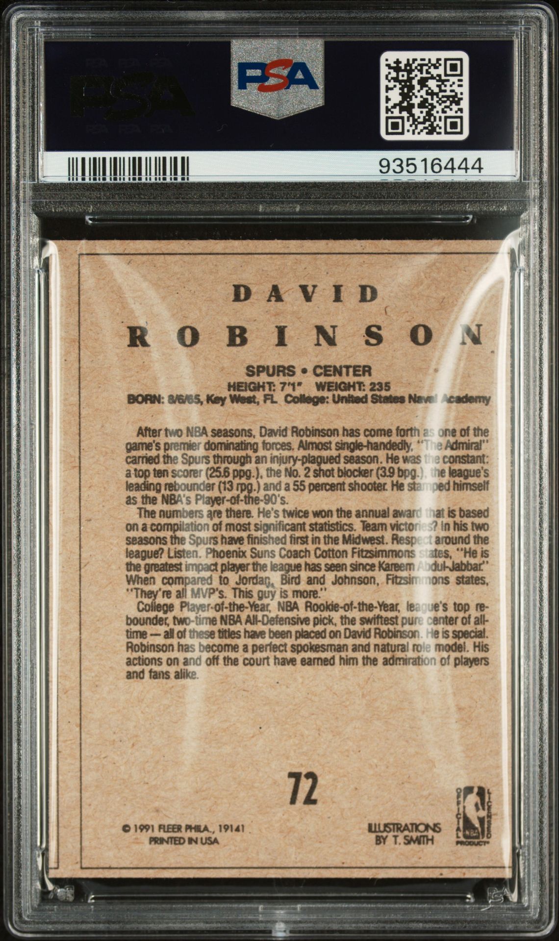 1991 Fleer Wheaties Hand Cut David Robinson #72 (Hand Cut) Mint 9 (Mc) back