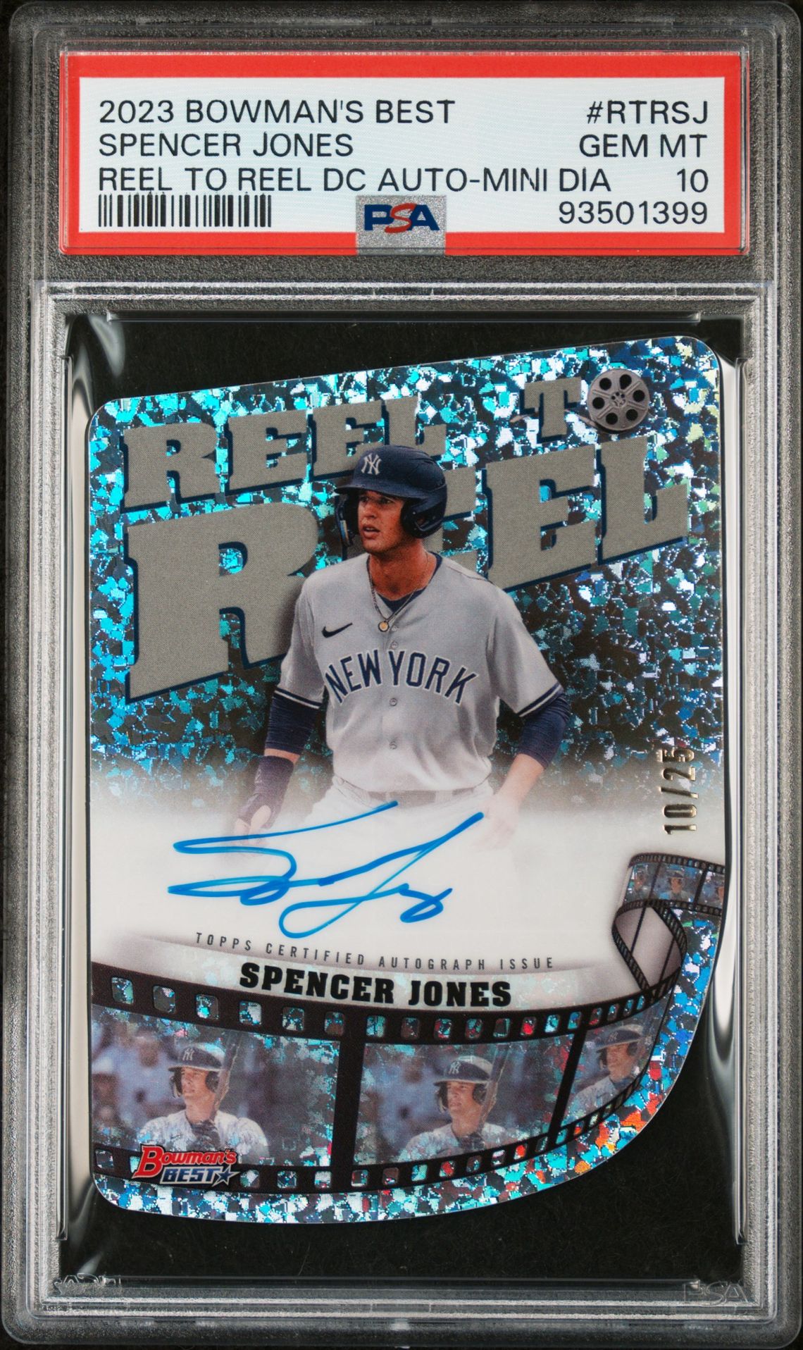 2023 Bowman BOWMAN'S BEST REEL TO REEL DIE-CUTS AUTOGRAPHS RTR DC AUTO-MINI DIA REF #RTRSJ Spencer Jones front