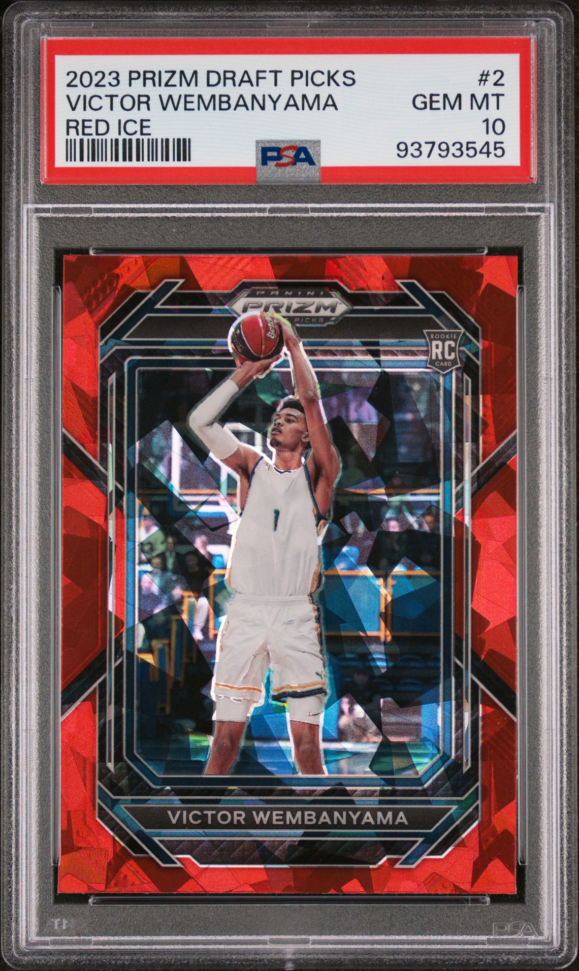 2023 Panini Prizm Draft Picks Victor Wembanyama #2 (Red Ice) Gem Mt 10 front view - PSA graded GEM MT 10