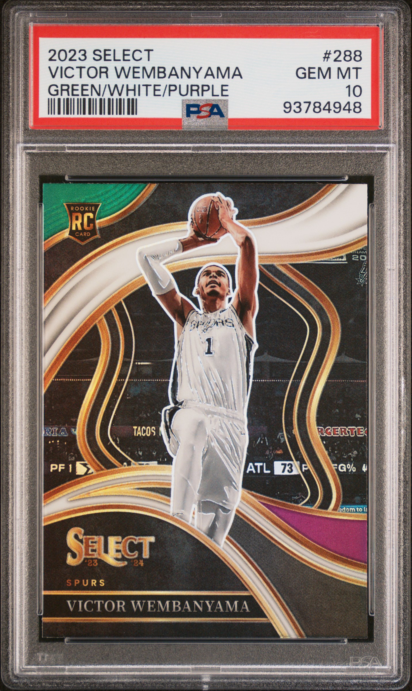 2023 Panini Select Victor Wembanyama #288 (Green/White/Purple Prizm) Gem Mt 10 front