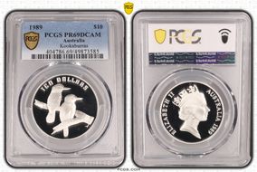 1989 $10 Kookaburras KM-133  Ag PR69DCAM