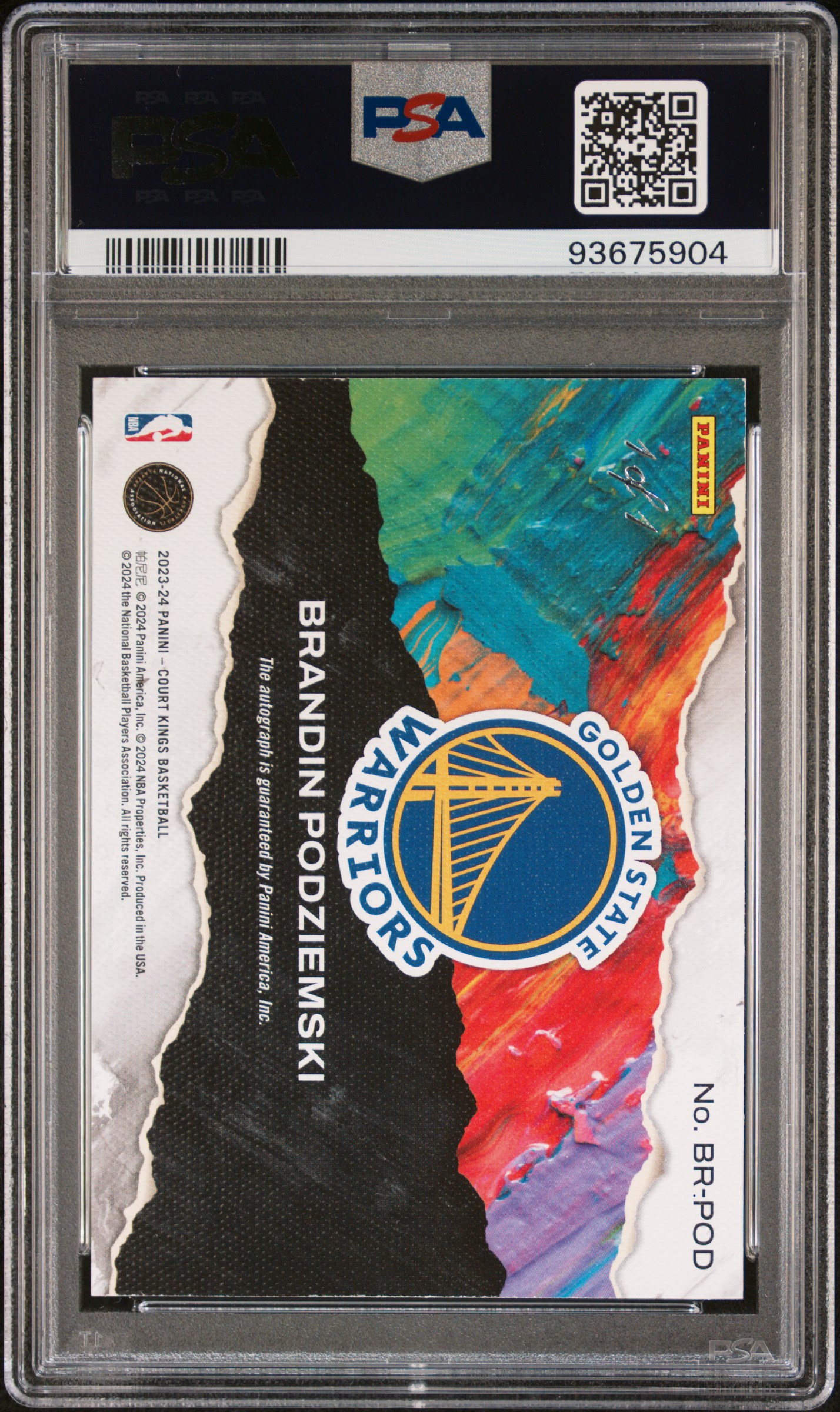 2023 Panini Court Kings Brush Strokes Autographs Brandin Podziemski #Brpod (Brsh.strks.au-Mstr 1/1) back