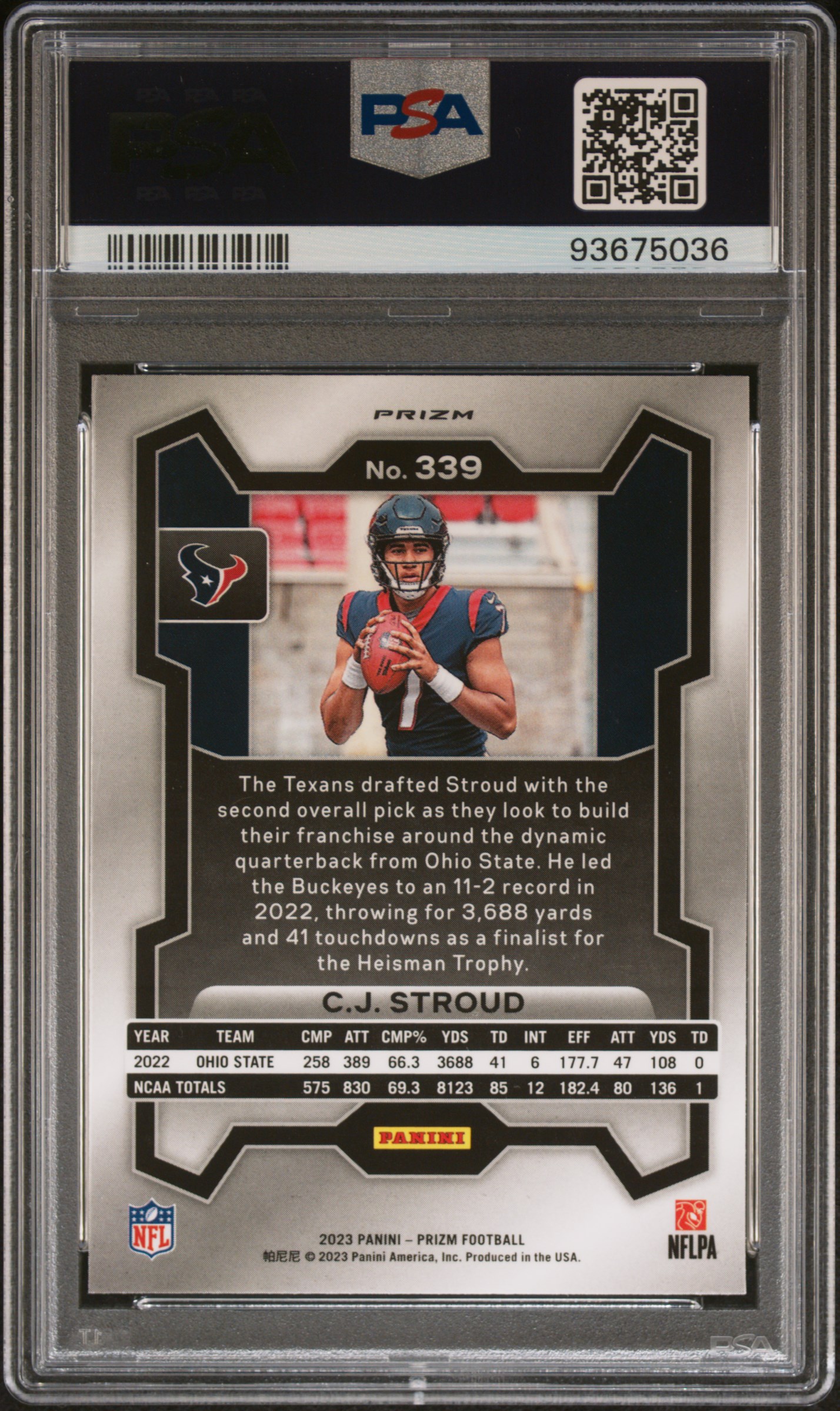 2023 Panini Prizm Cj Stroud #339 (Red/White/Blue Prizm) Mint 9 back