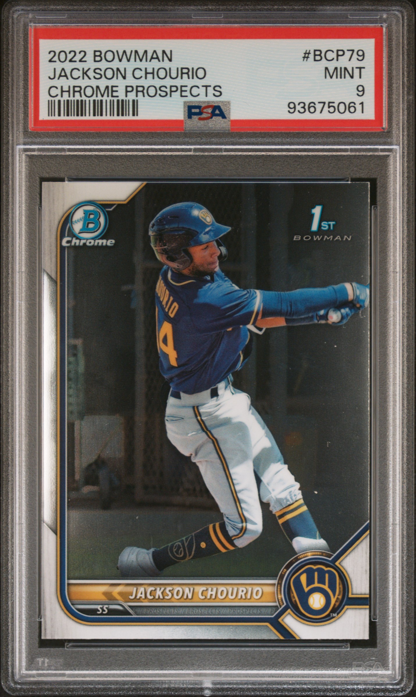 2022 Bowman Chrome Prospects Jackson Chourio #Bcp79 (Chrome Prospects) Mint 9 front