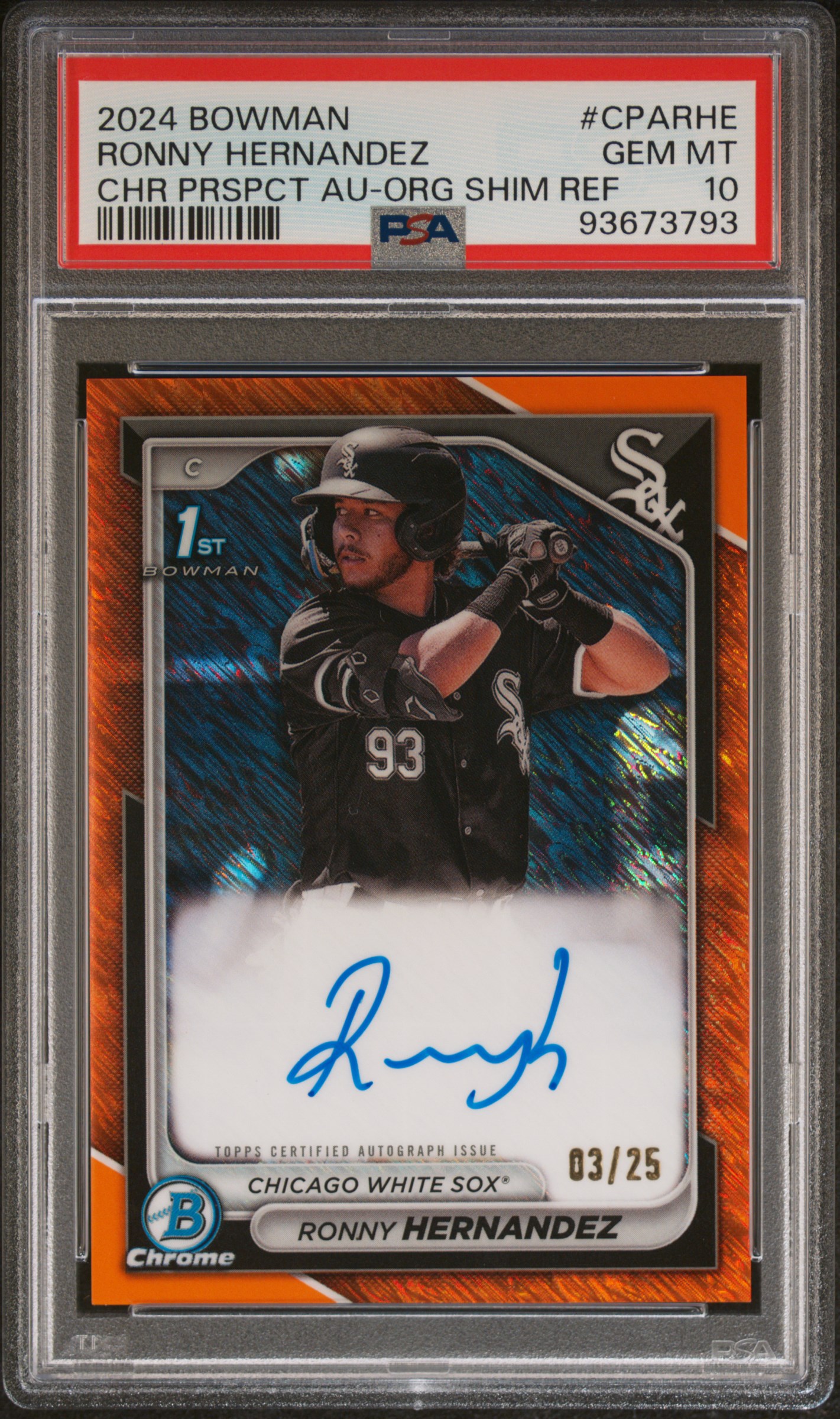 2024 Bowman Chrome Prospect Autographs Ronny Hernandez #Cparhe (Chr Prospect Au-Org Shim) Gem Mt 10 front