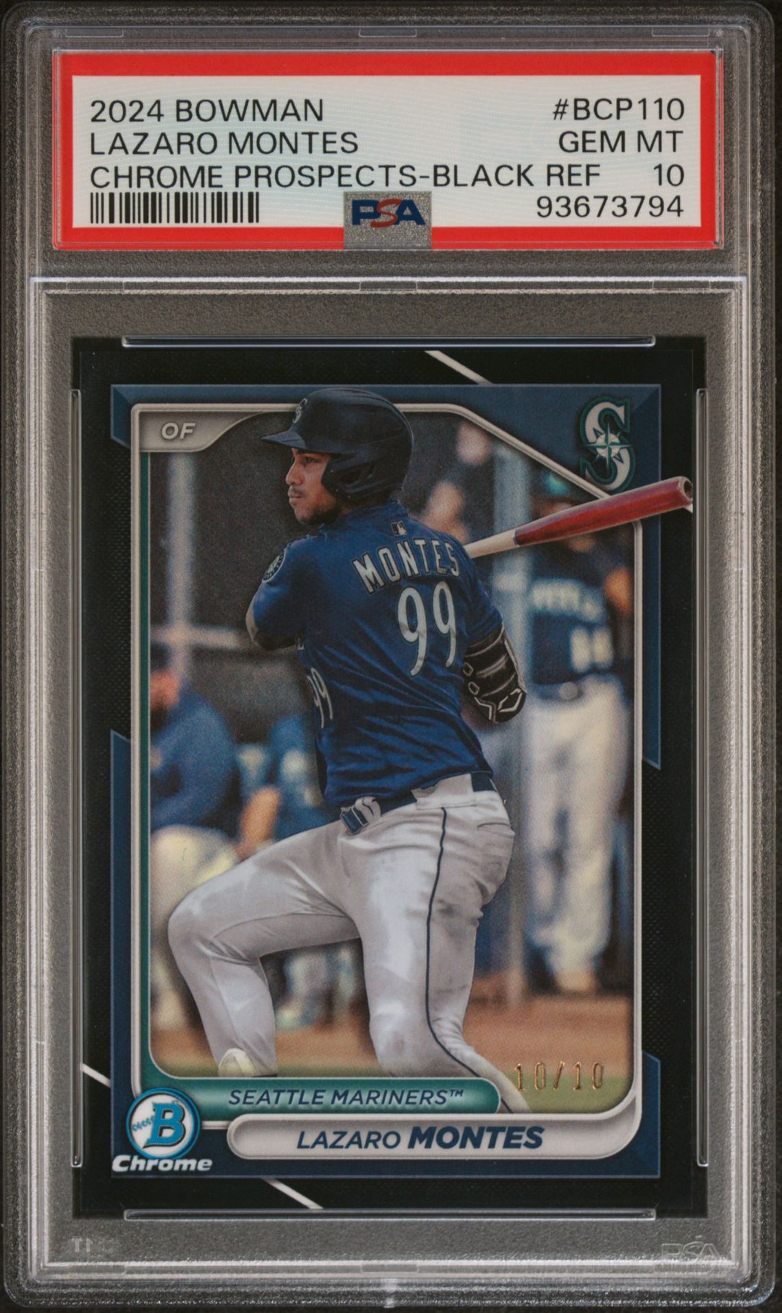 2024 BOWMAN CHROME PROSPECTS LAZARO MONTES CHROME PROSPECTS-BLACK REF BCP110 GEM MT 10 front
