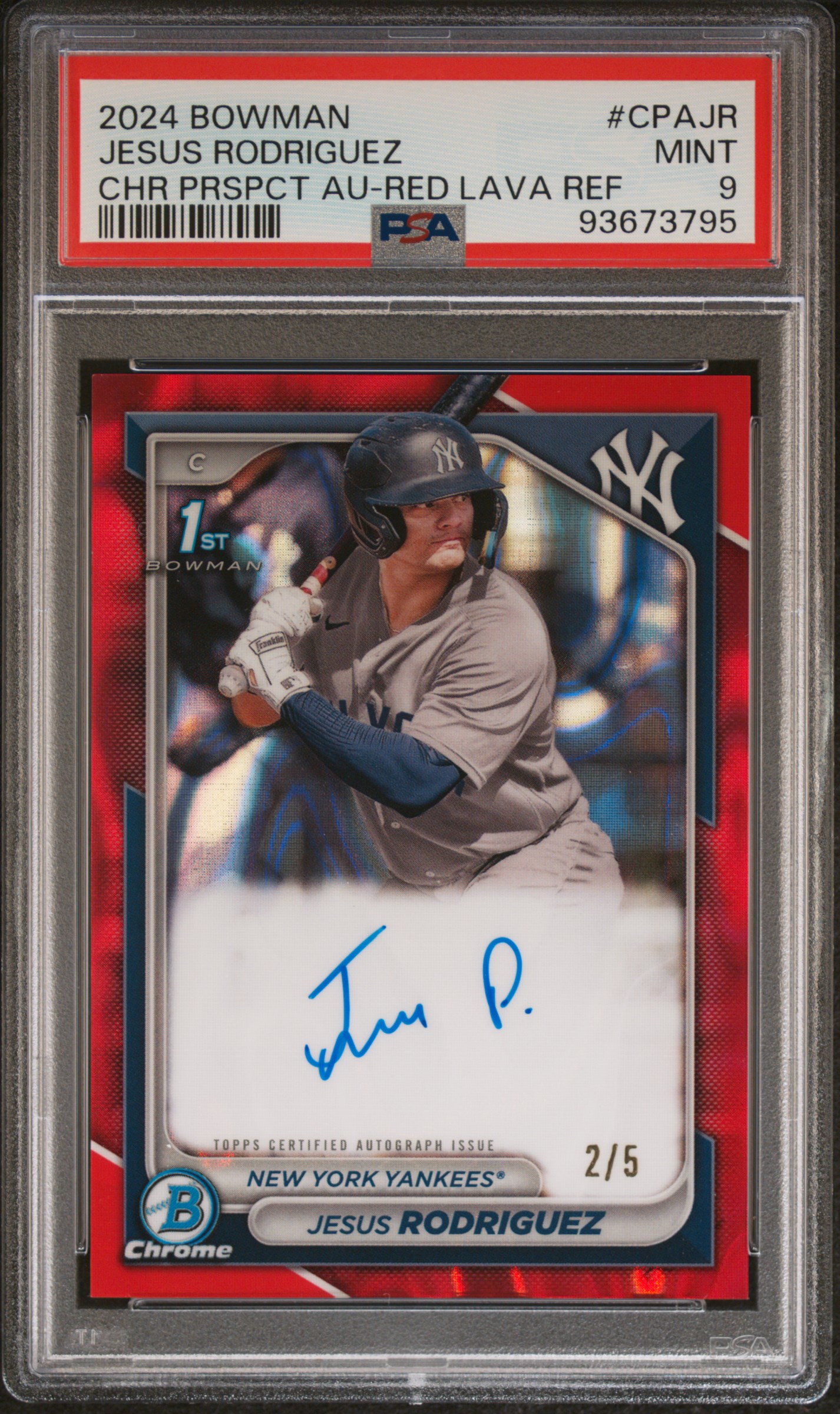 2024 Bowman Chrome Prospect Autographs Jesus Rodriguez #Cpajr (Chr Prospect Au-Red Lava) Mint 9 front
