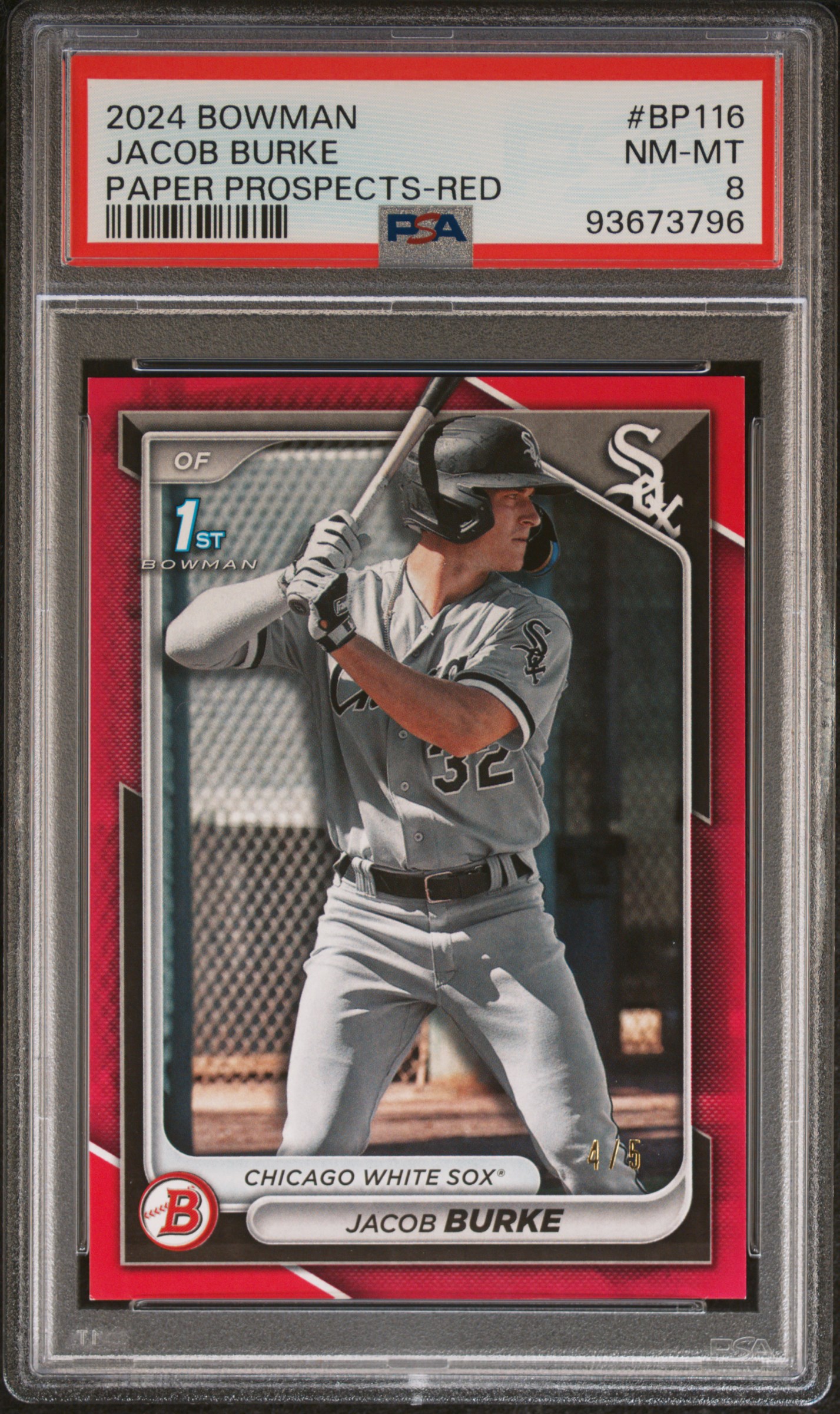 2024 Bowman Paper Prospects Jacob Burke #Bp116 (Paper Prospects-Red) Nm-Mt 8 front
