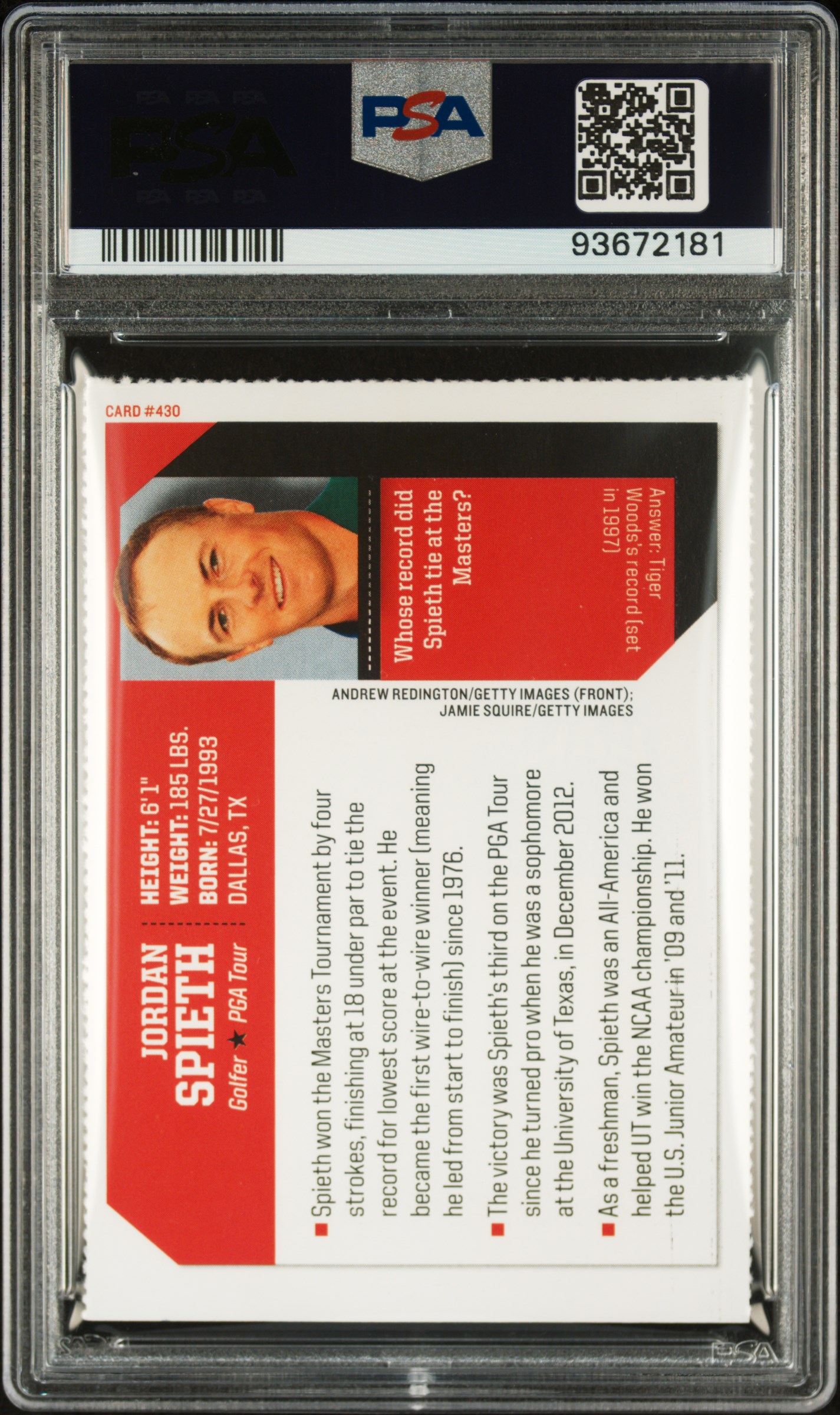 2015 S.i. For Kids Jordan Spieth #430 Ex 5 back