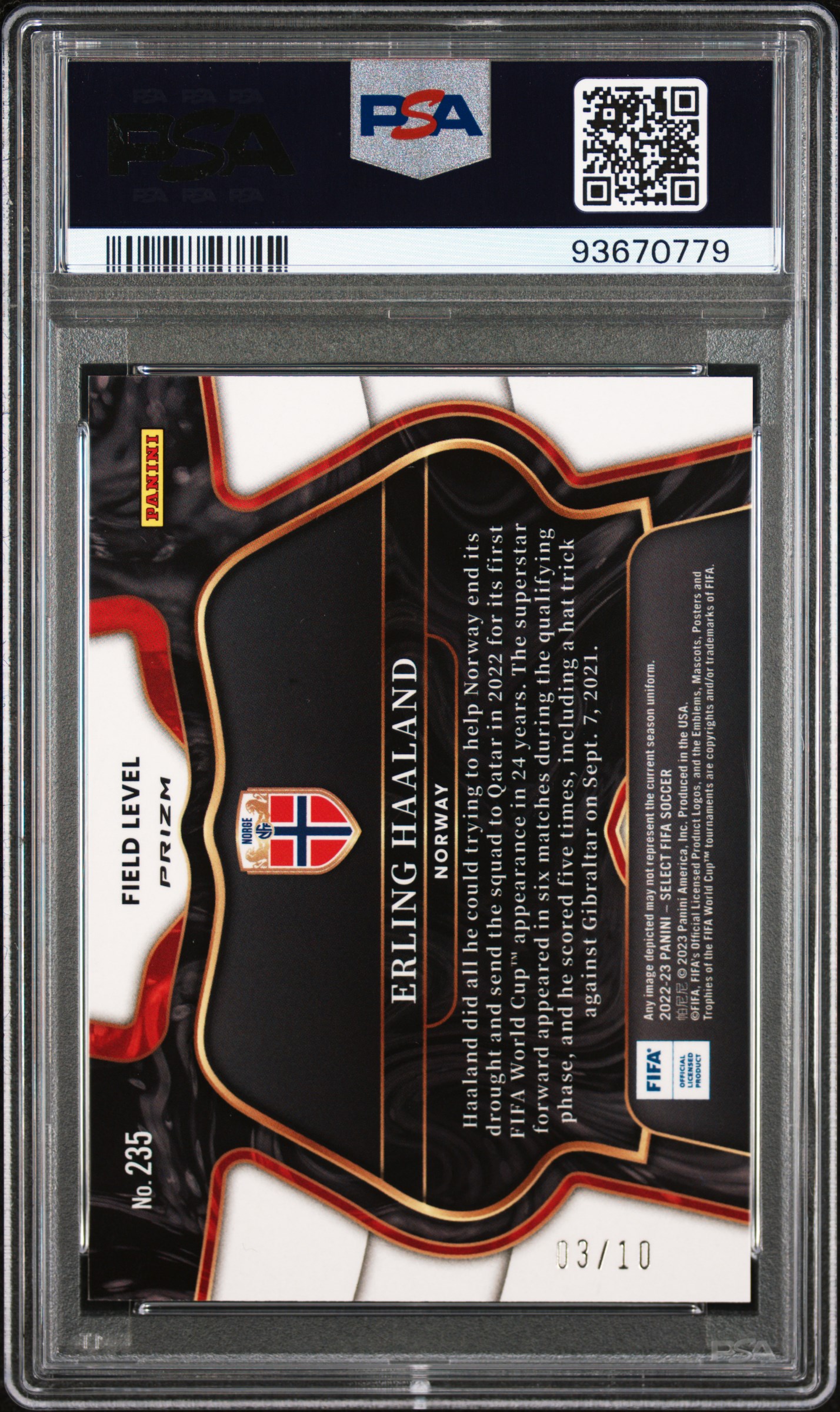 2022 Panini Select Fifa Erling Haaland #235 (Gold) Nm-Mt 8 back