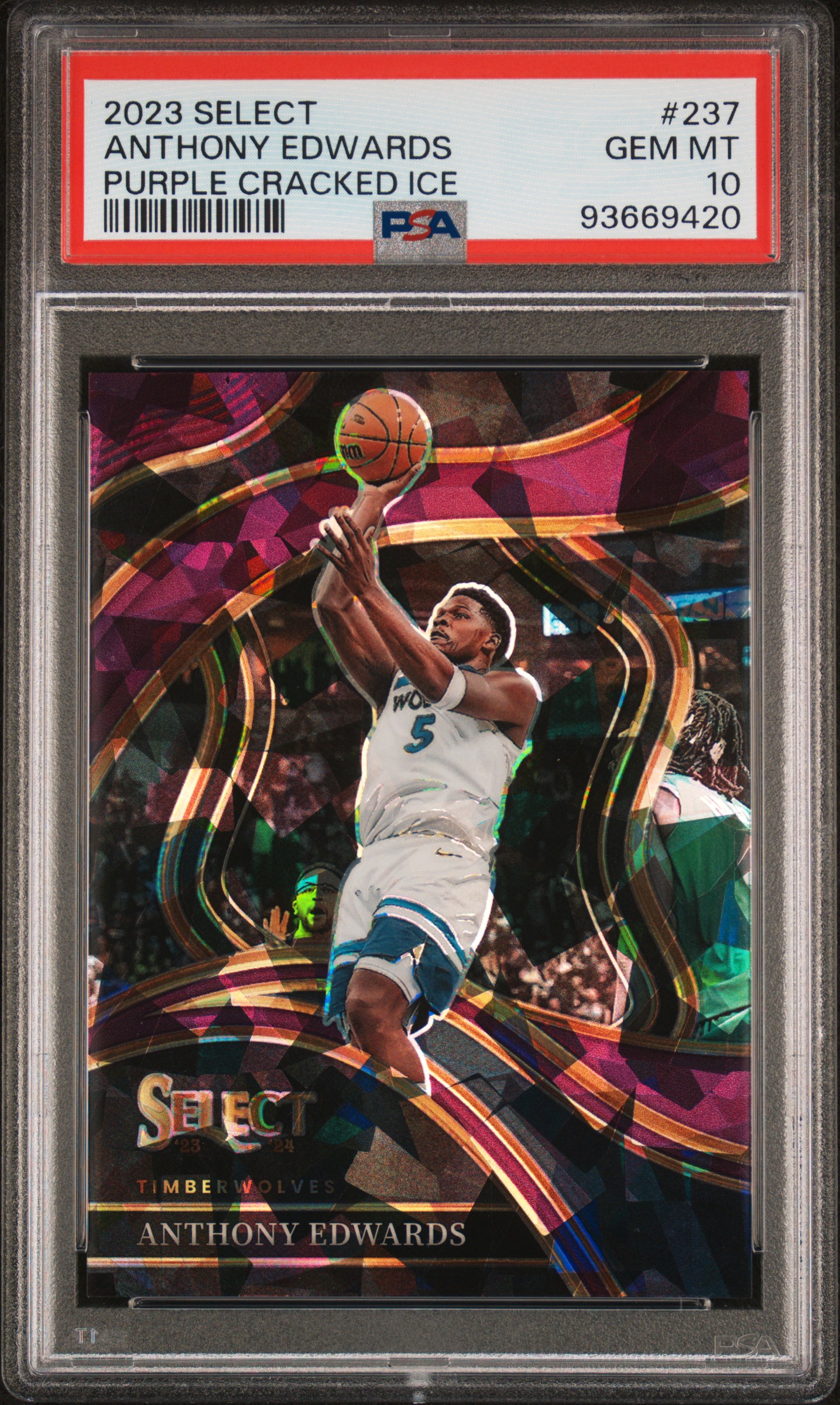 2023 Panini Select Anthony Edwards #237 (Purple Cracked Ice) Gem Mt 10 front