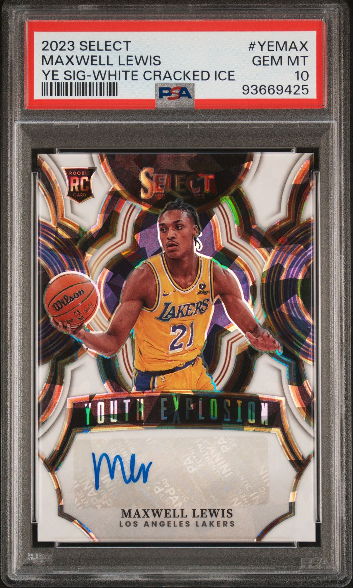 2023 Panini Select Youth Explosion Signatures Maxwell Lewis #Yemax (Ye Sig-Wht Cracked Ice Prizm) Gem Mt 10 front