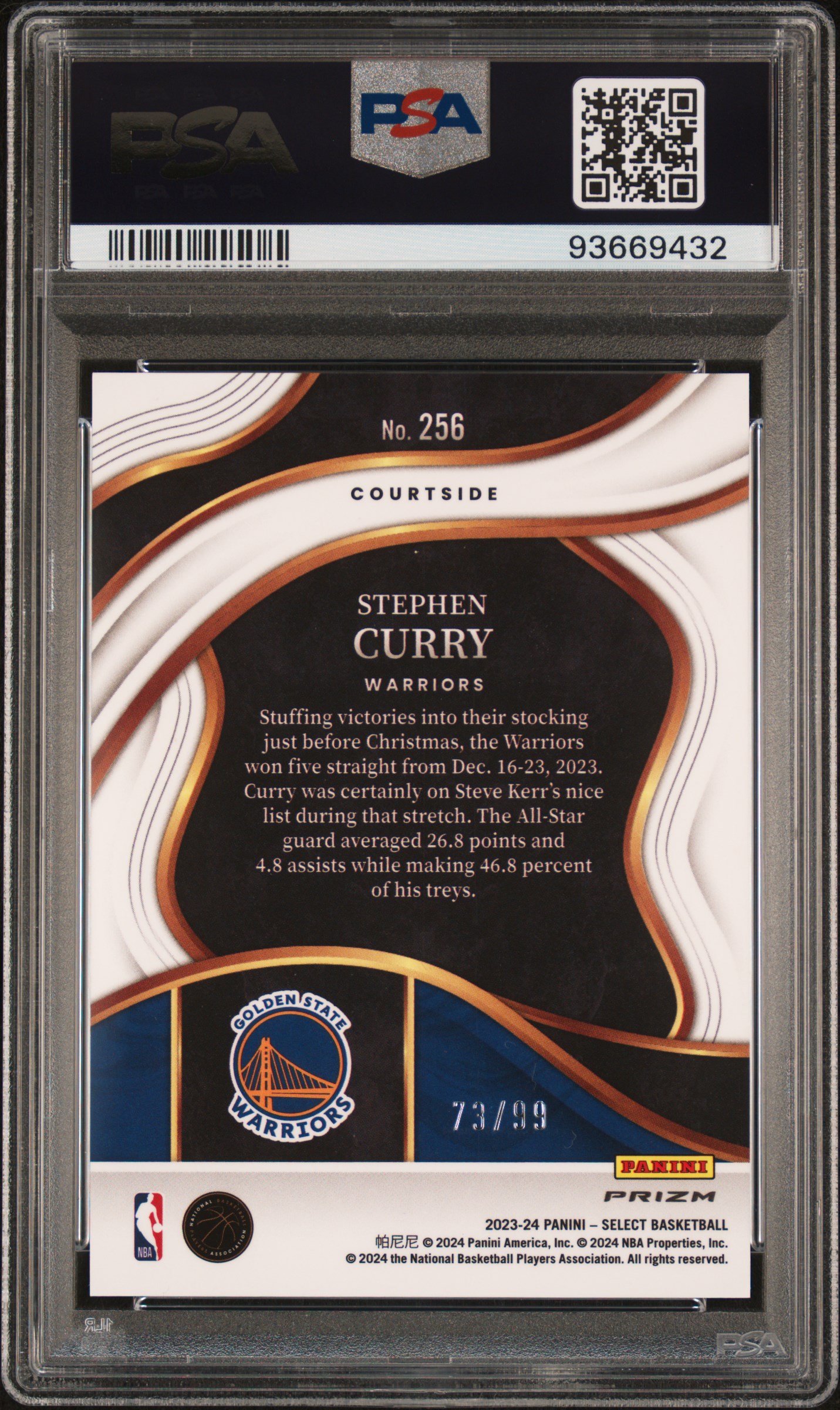 2023 Panini Select Stephen Curry #256 (Light Blue Disco) Gem Mt 10 back