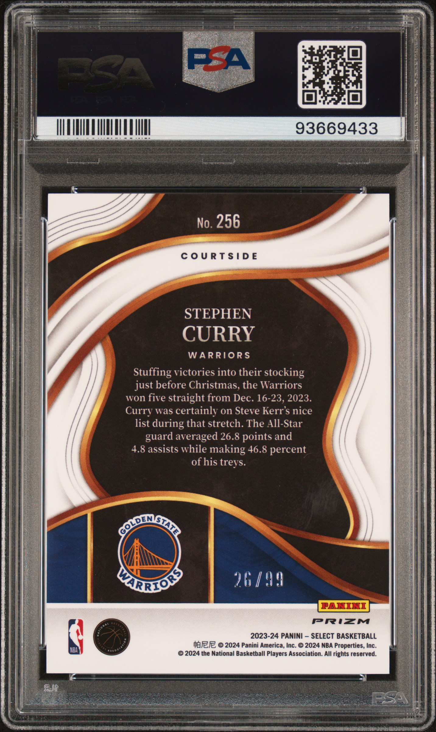 2023 Panini Select Stephen Curry #256 (Light Blue Disco) Gem Mt 10 back