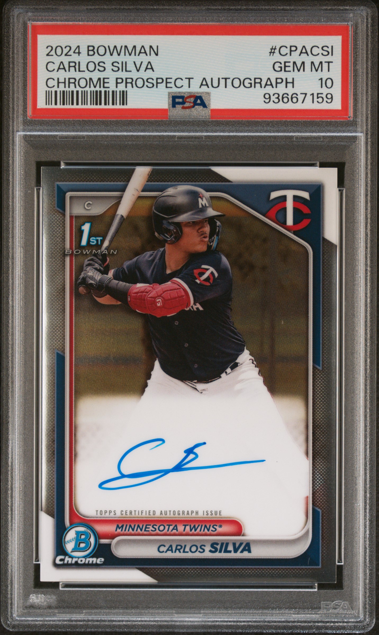 2024 Bowman Chrome Prospect Autographs Carlos Silva #Cpacsi Gem Mt 10 front