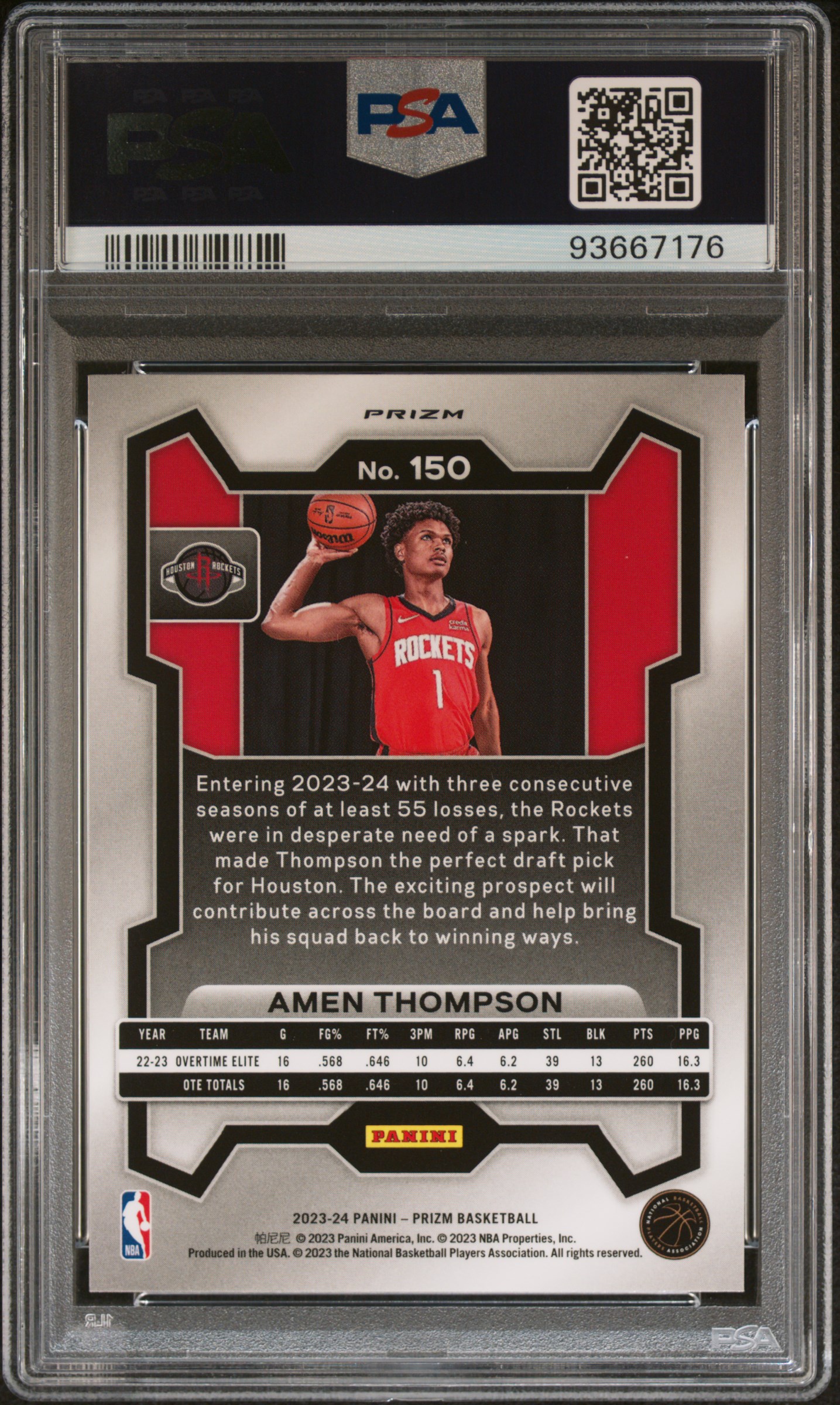 2023 Panini Prizm Amen Thompson #150 (Orange Ice) Gem Mt 10 back