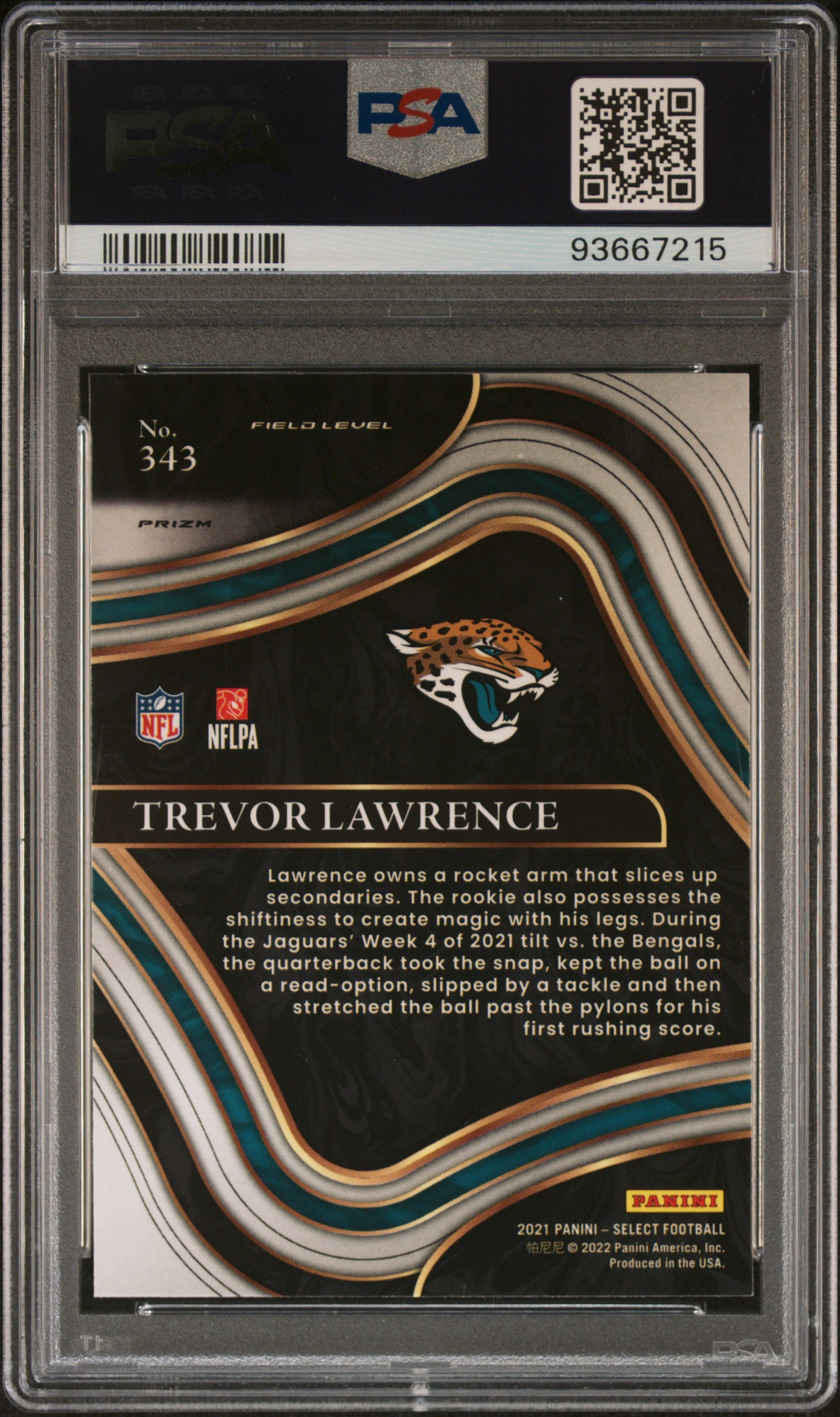 2021 Panini Select Trevor Lawrence #343 (Silver Prizm) Gem Mt 10 back