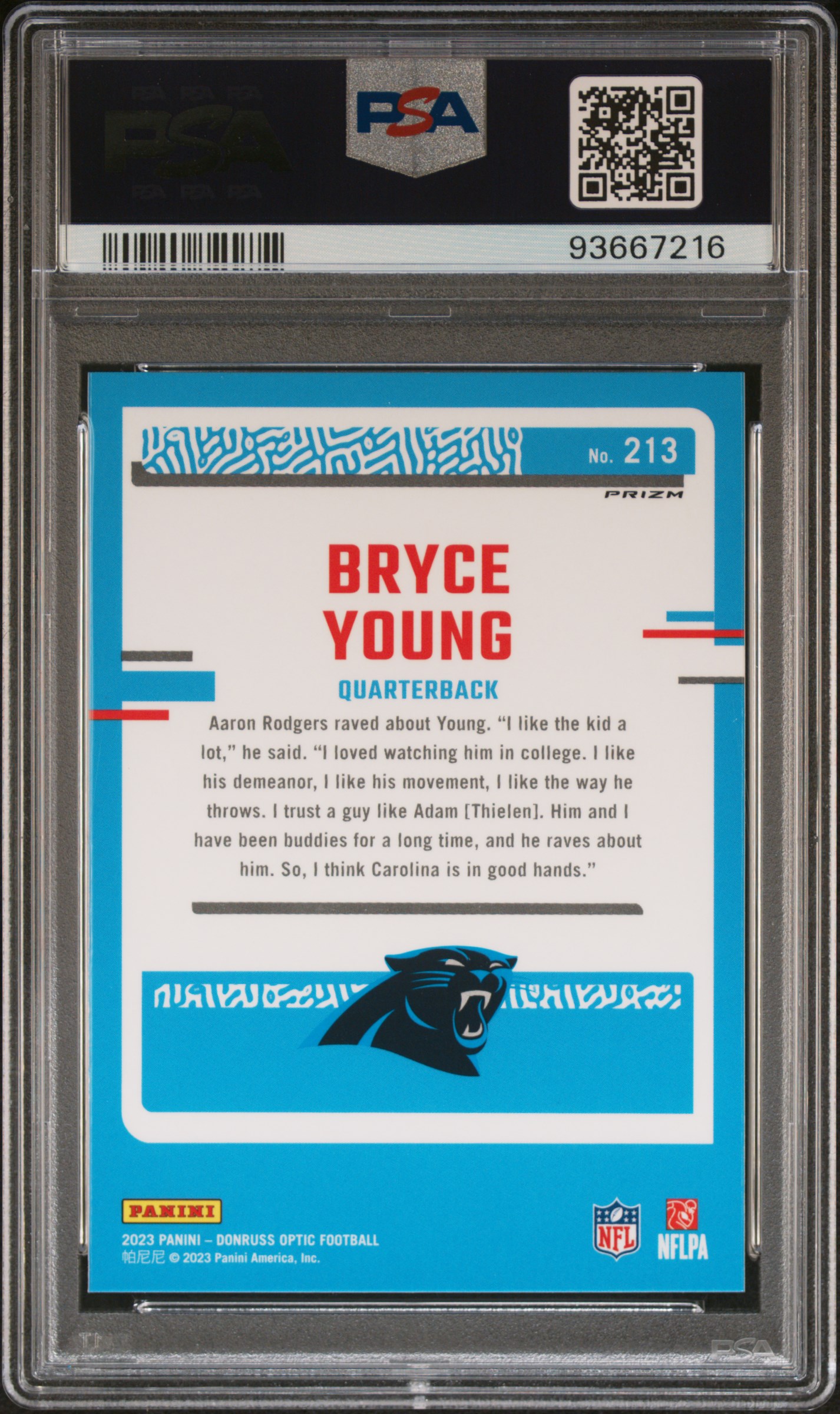 2023 Panini Donruss Optic Bryce Young #213 (Holo) Gem Mt 10 back