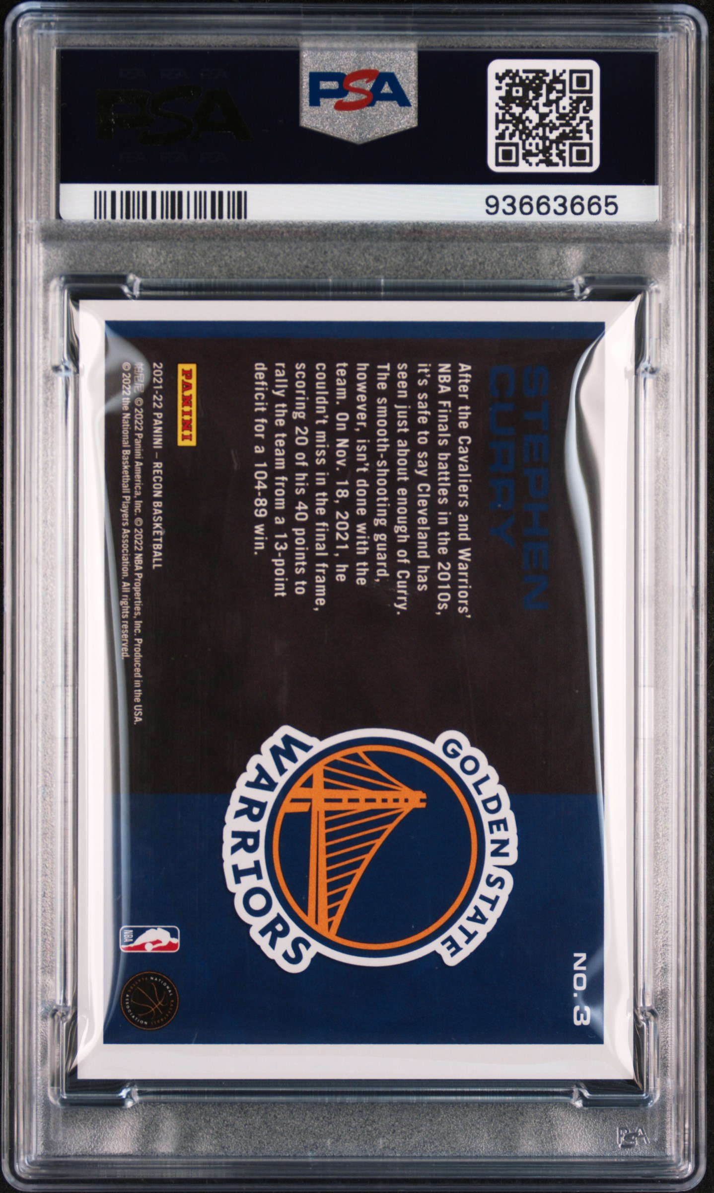 2021 Panini Recon Closing Statements Stephen Curry #3 (Closing Statements) Ex-Mt 6 back