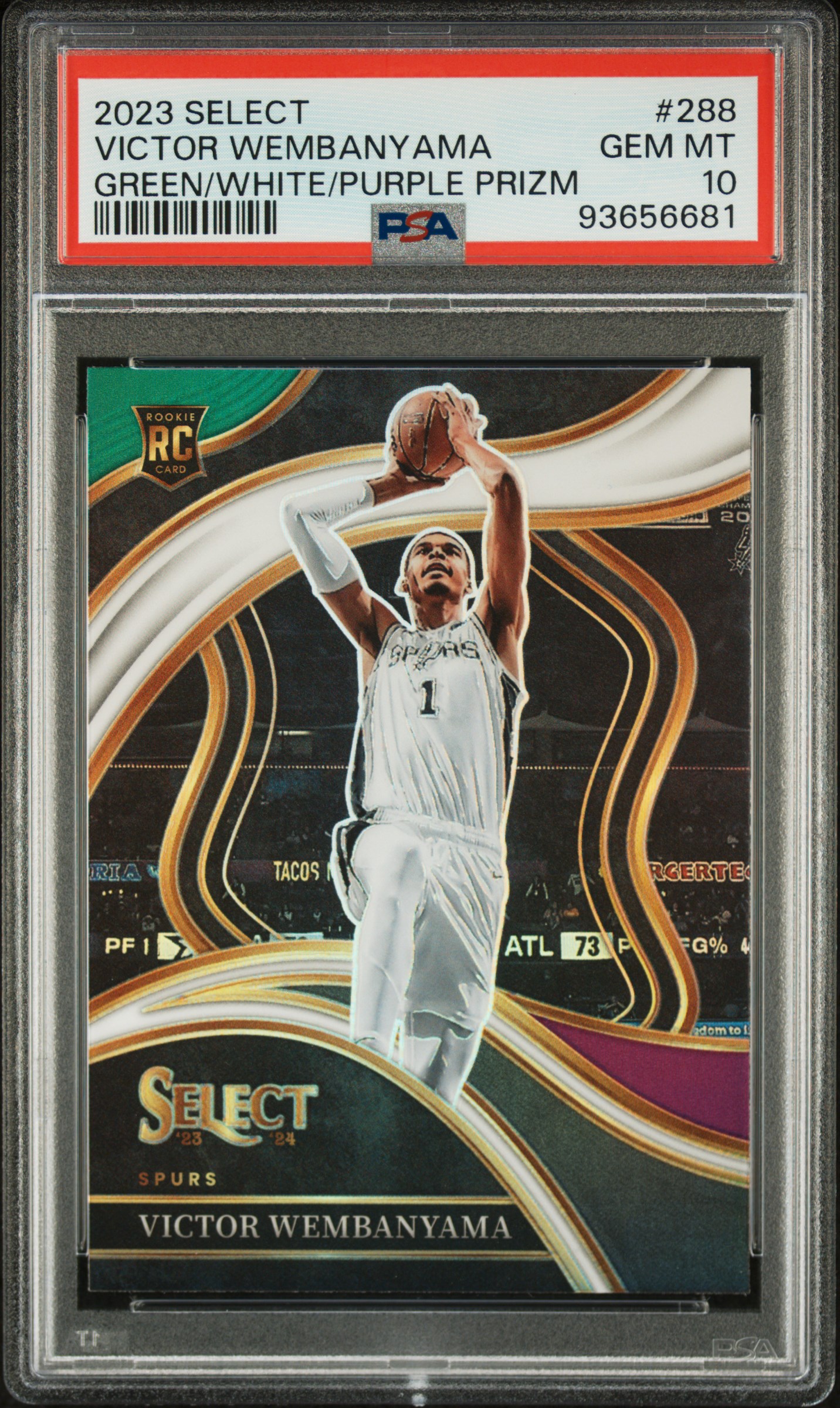2023 Panini Select Victor Wembanyama #288 (Green/White/Purple Prizm) Gem Mt 10 front