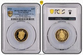 2023 £25 Coronation of Charles III Au Royal Arms PR70DCAM
