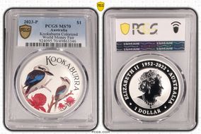 2023-P $1 Kookaburra Ag Colorized World Money Fair MS70