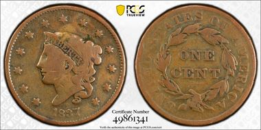 1837 1C Plain Cords, Medium Letters N1BN